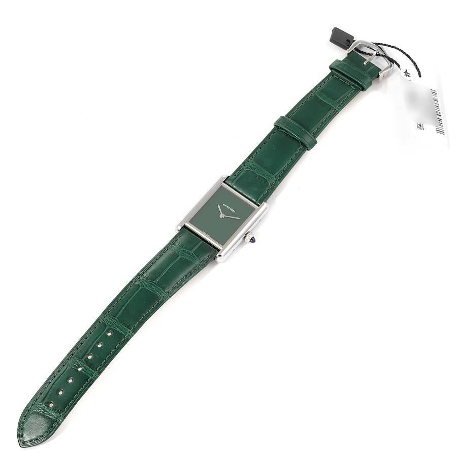 Cartier Tank Must Große Stahl Grünes Zifferblatt Damenuhr WSTA0056 Ungetragen im Angebot 5
