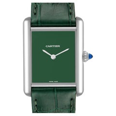 Cartier Tank Must Große Stahl Grünes Zifferblatt Damenuhr WSTA0056 Ungetragen