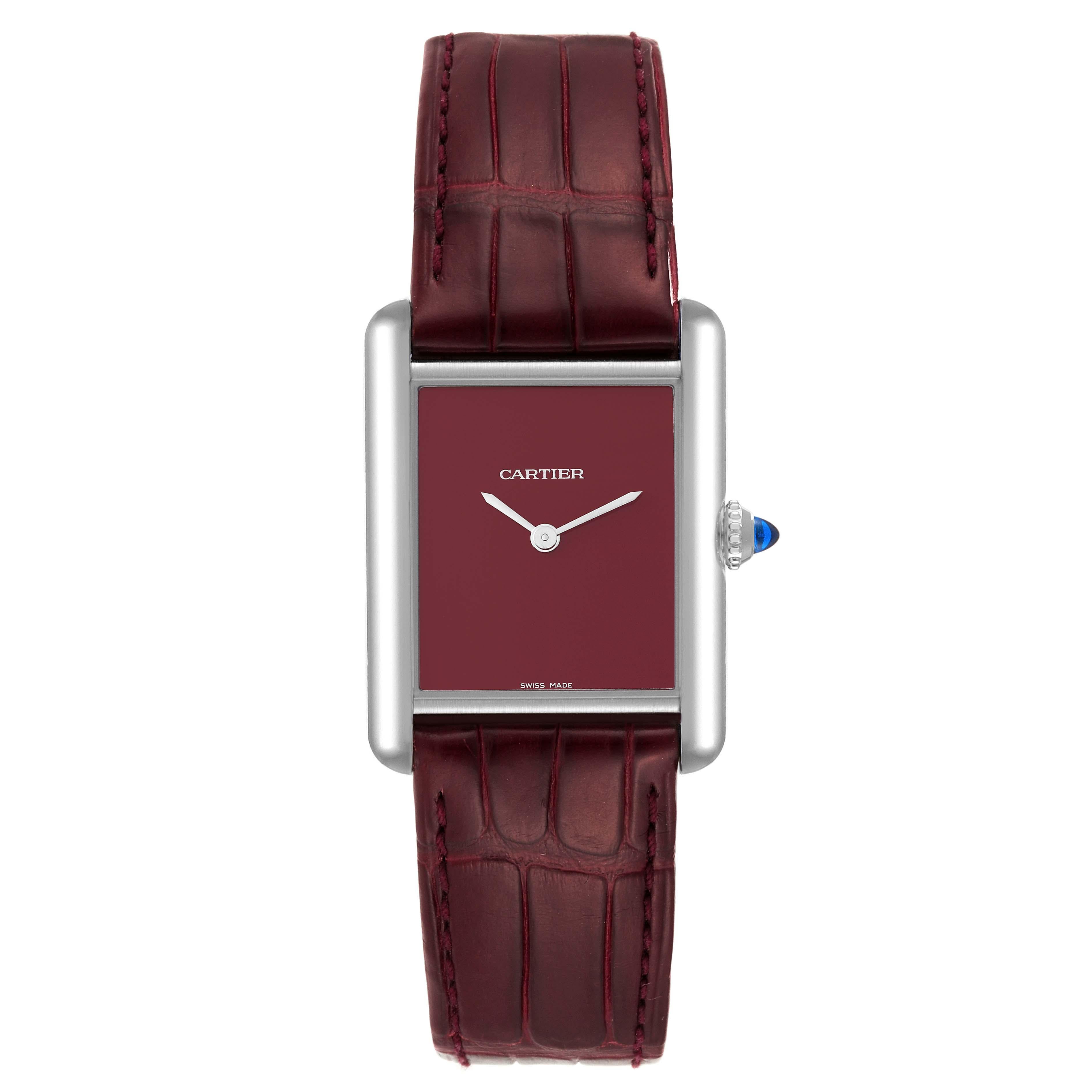 Cartier Tank Must Large Steel Red Dial Ladies Watch WSTA0054 Box Card For Sale 1