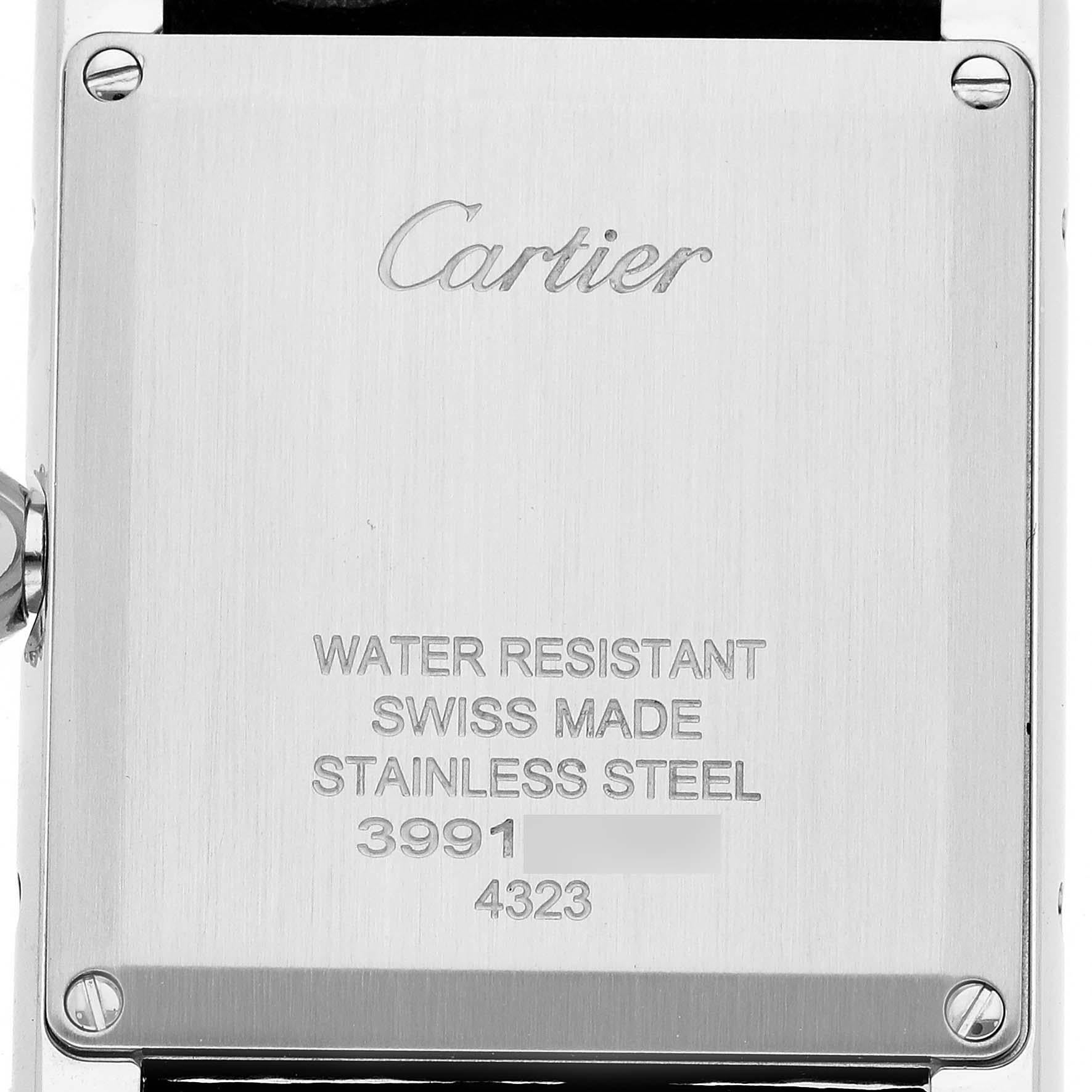 Cartier Tank muss große Stahl Silber Zifferblatt Diamant Damenuhr W4TA0017 Box-Karte im Angebot 5