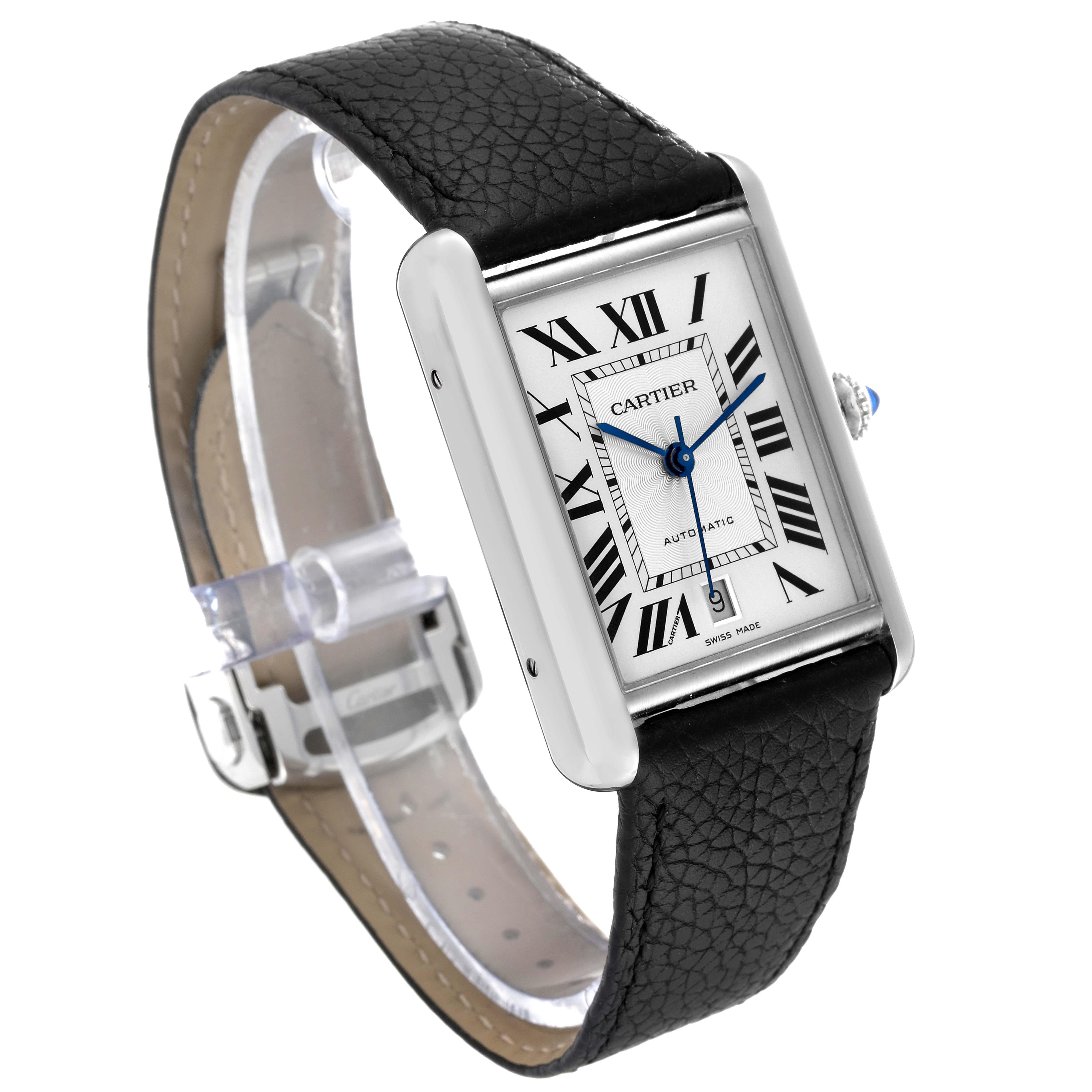 Cartier Tank Must Large Steel Silver Dial Mens Watch WSTA0040 Box Card In Excellent Condition In Atlanta, GA