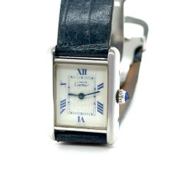 Cartier Tank Must Silver Quartz Watch Green Strap