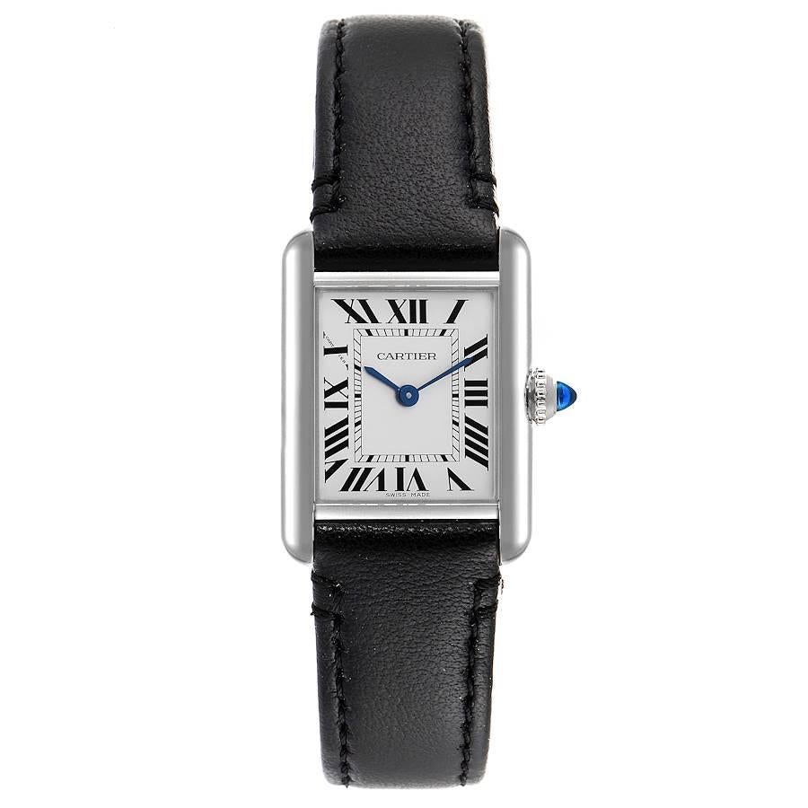 Cartier Tank Must Solarbeat Small Steel Silver Dial Ladies Watch WSTA0060 Unworn. Quartz movement. Stainless steel case 29.5 x 22 mm. Circular grained crown set with the blue spinel cabochon. . Scratch resistant sapphire crystal. Silver dial with