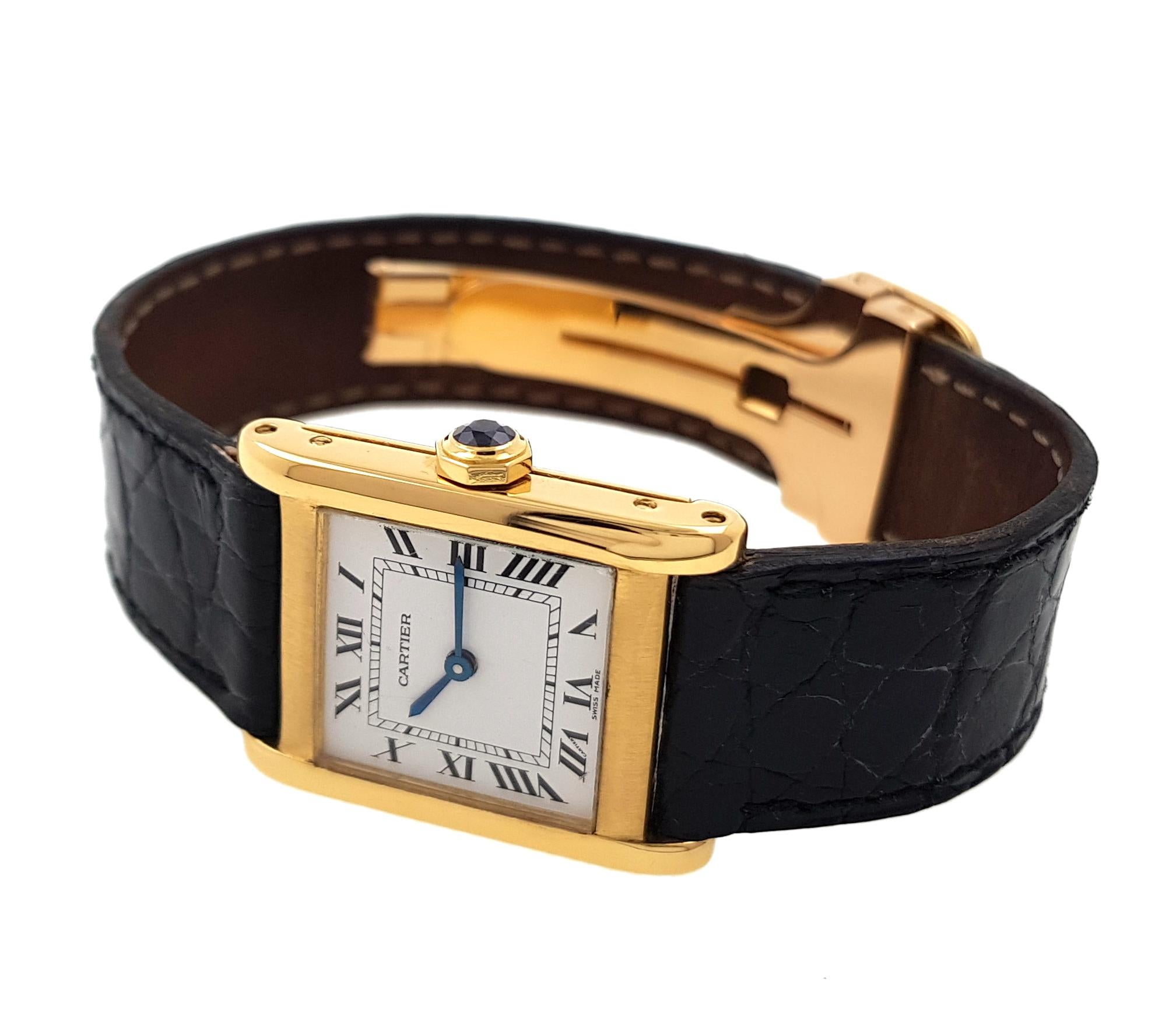 Cartier Tank Normale Large Model 1973 GM LM 18k 750 Gold Ref 78092 Folding Clasp In Excellent Condition In PARIS, FR