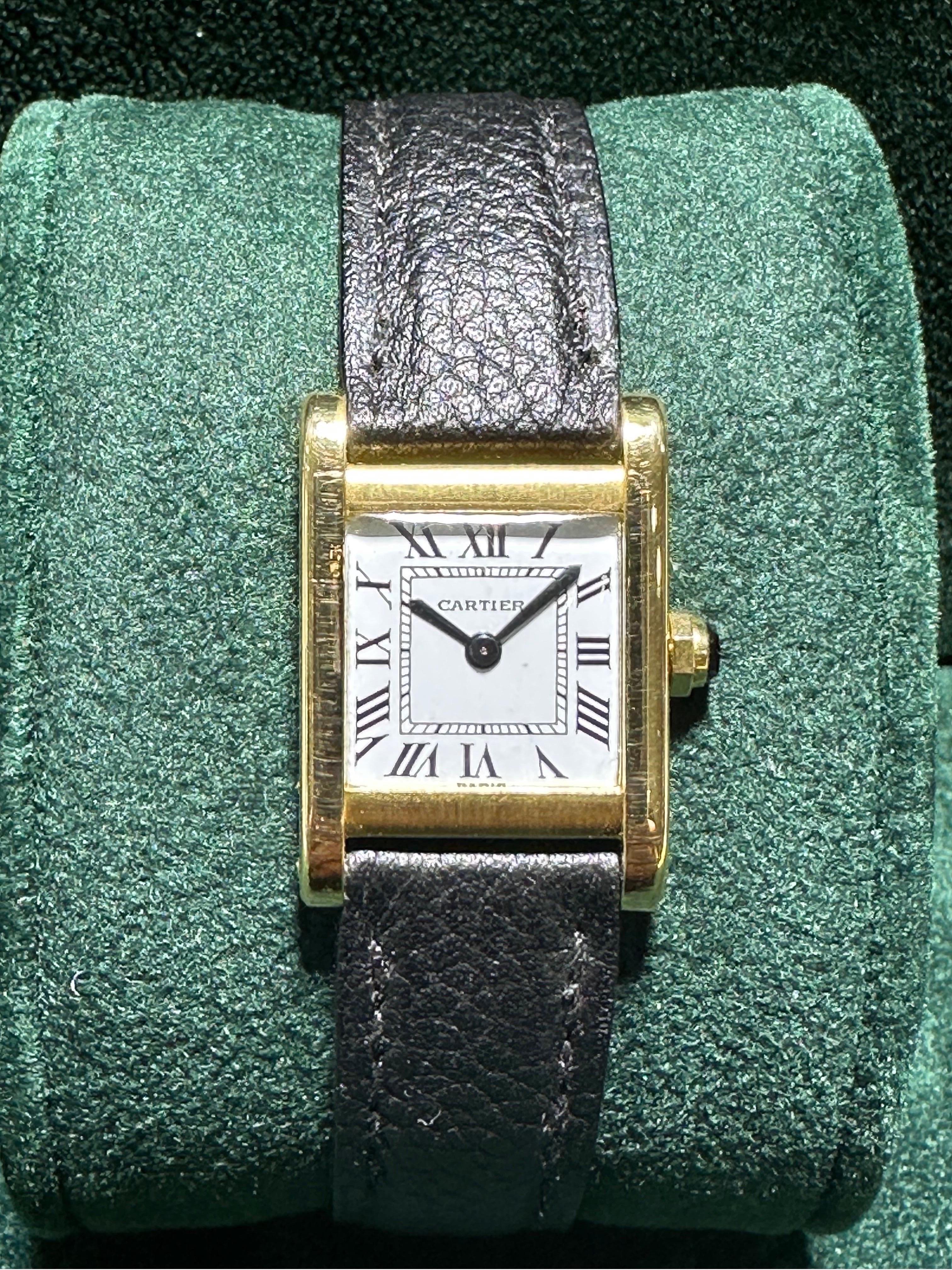 An early Cartier Tank Normale wristwatch for ladies from the 60s. The watch has a folding buckle and handwounded movement. Produced arround 1955 it has a Jaeger Lecoultre movement. Excellent condition!

In 1973, 12 models were commercialized within