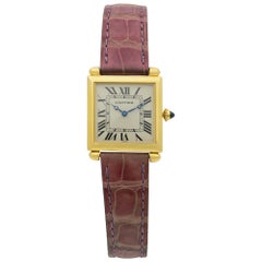 Cartier Tank Obus 18 Karat Yellow Gold Pink Leather Ladies Quartz Watch 1630