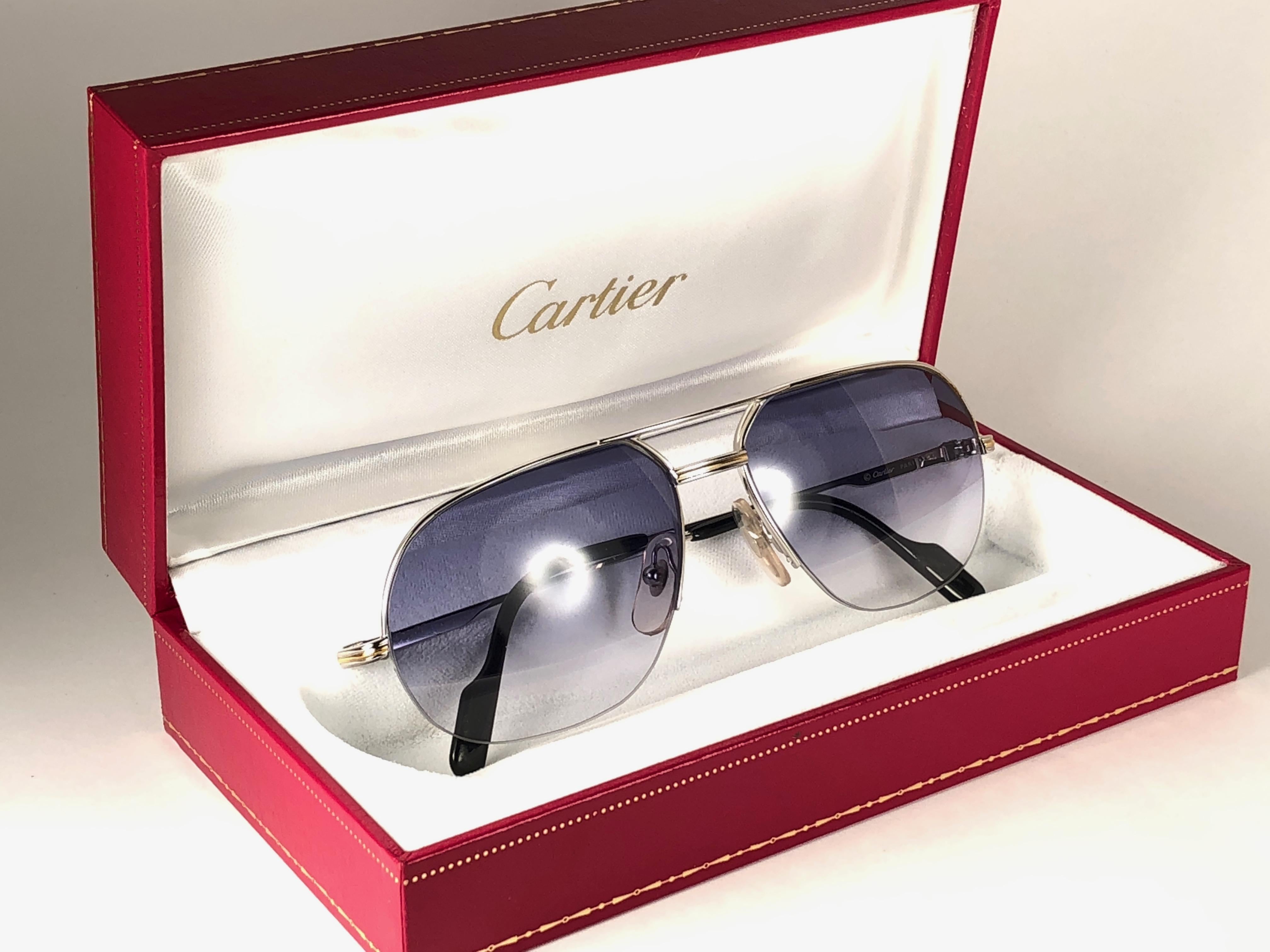Gris Vintage Cartier Tank Orsay Half Frame 56mm Platine Gold Sunglasses France en vente