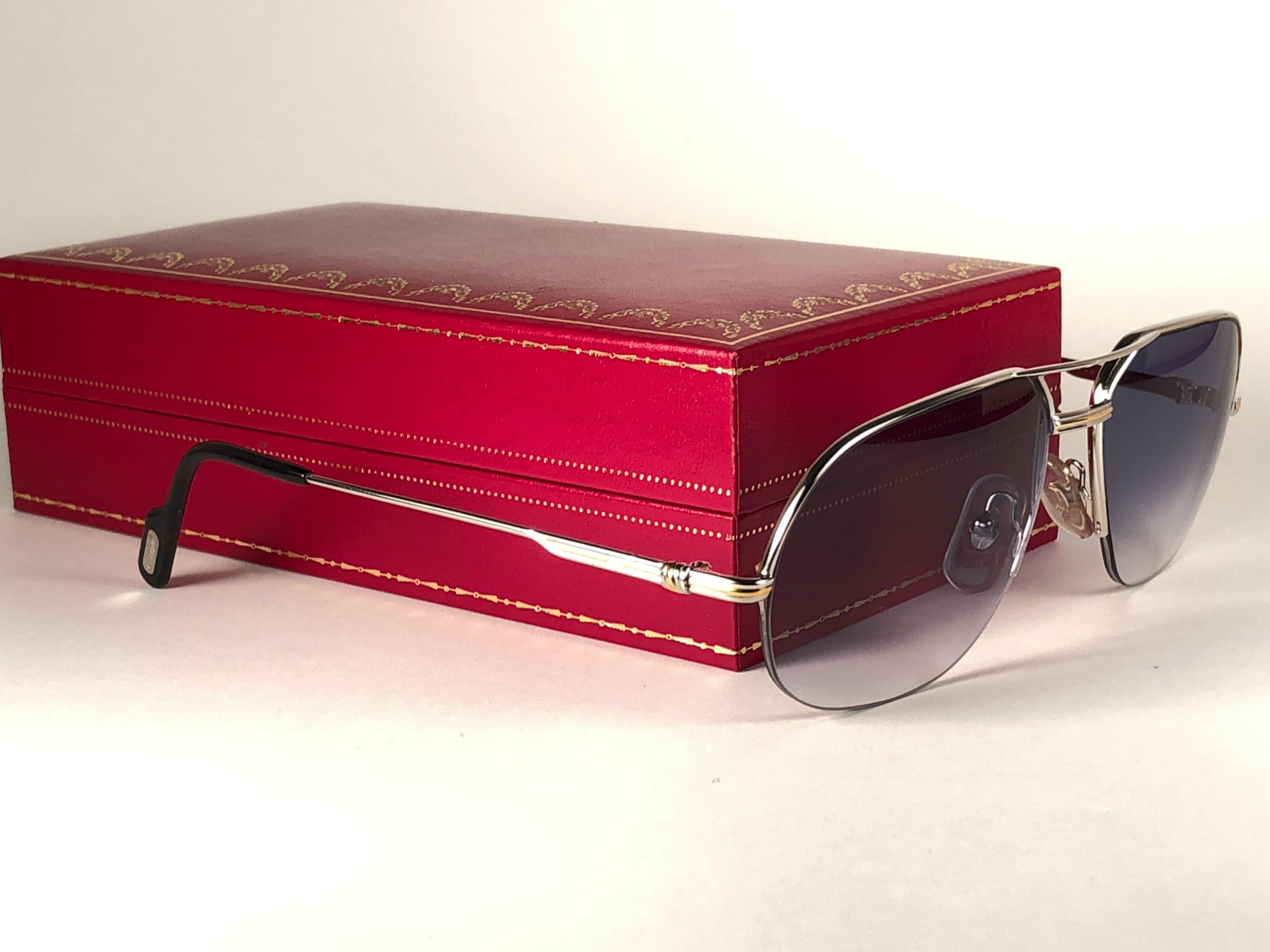 Vintage Cartier Tank Orsay Half Frame 56mm Platine Gold Sunglasses France en vente 2