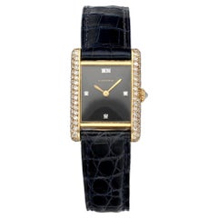 Cartier Tank Paris 78227 Onyx Dial Diamond & 18K Yellow Gold Ladies Watch