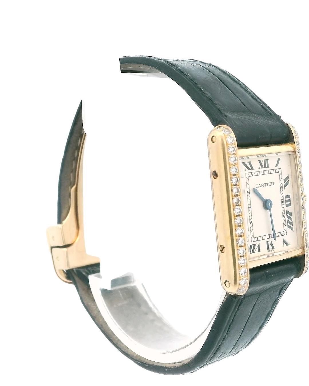 Single Cut Cartier Tank Paris Diamond 18K Yellow Gold Ladies Watch For Sale