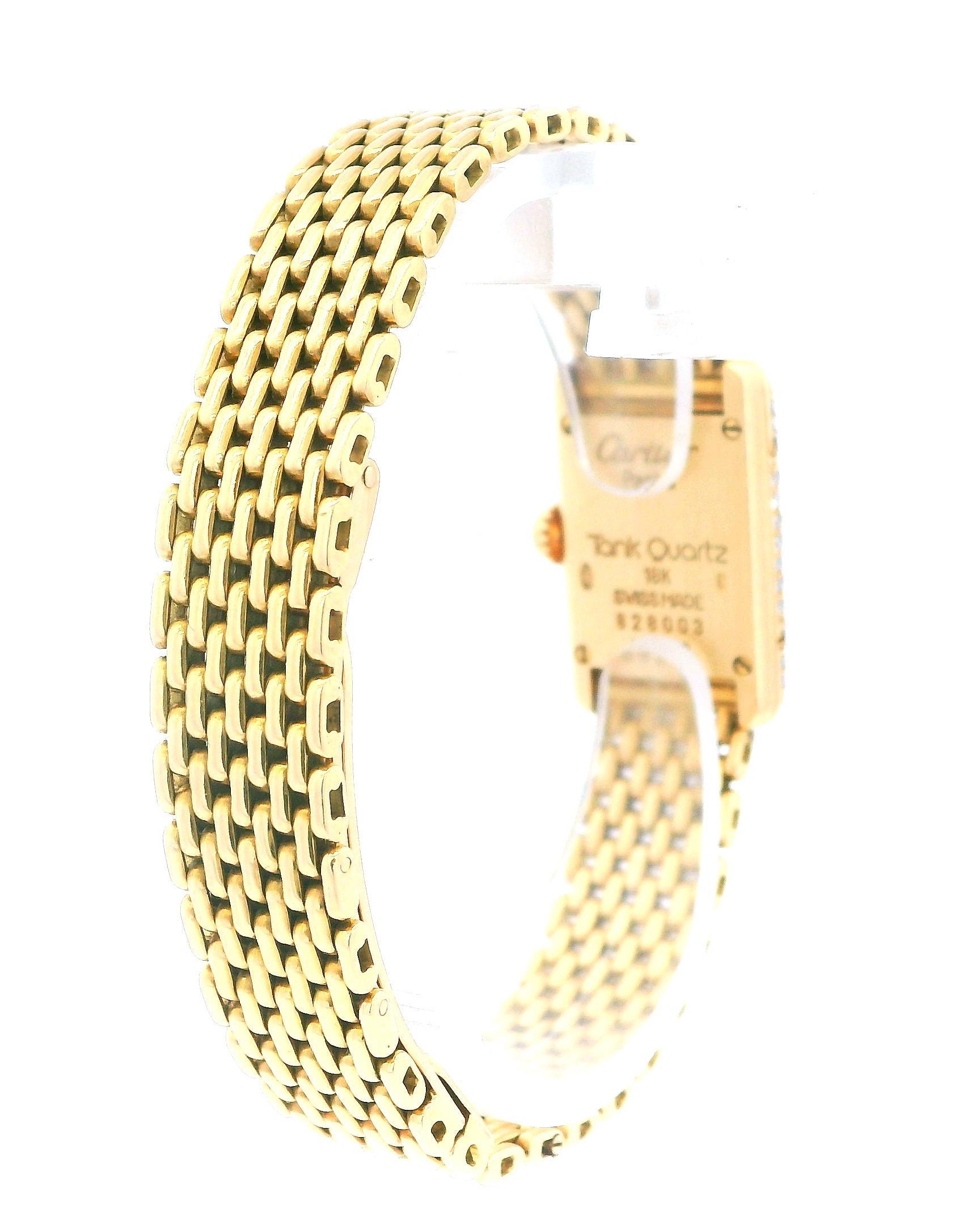 Cartier Tank Paris Mini 0630 18K Yellow Gold Factory Diamond Bezel Quartz Ladies 2