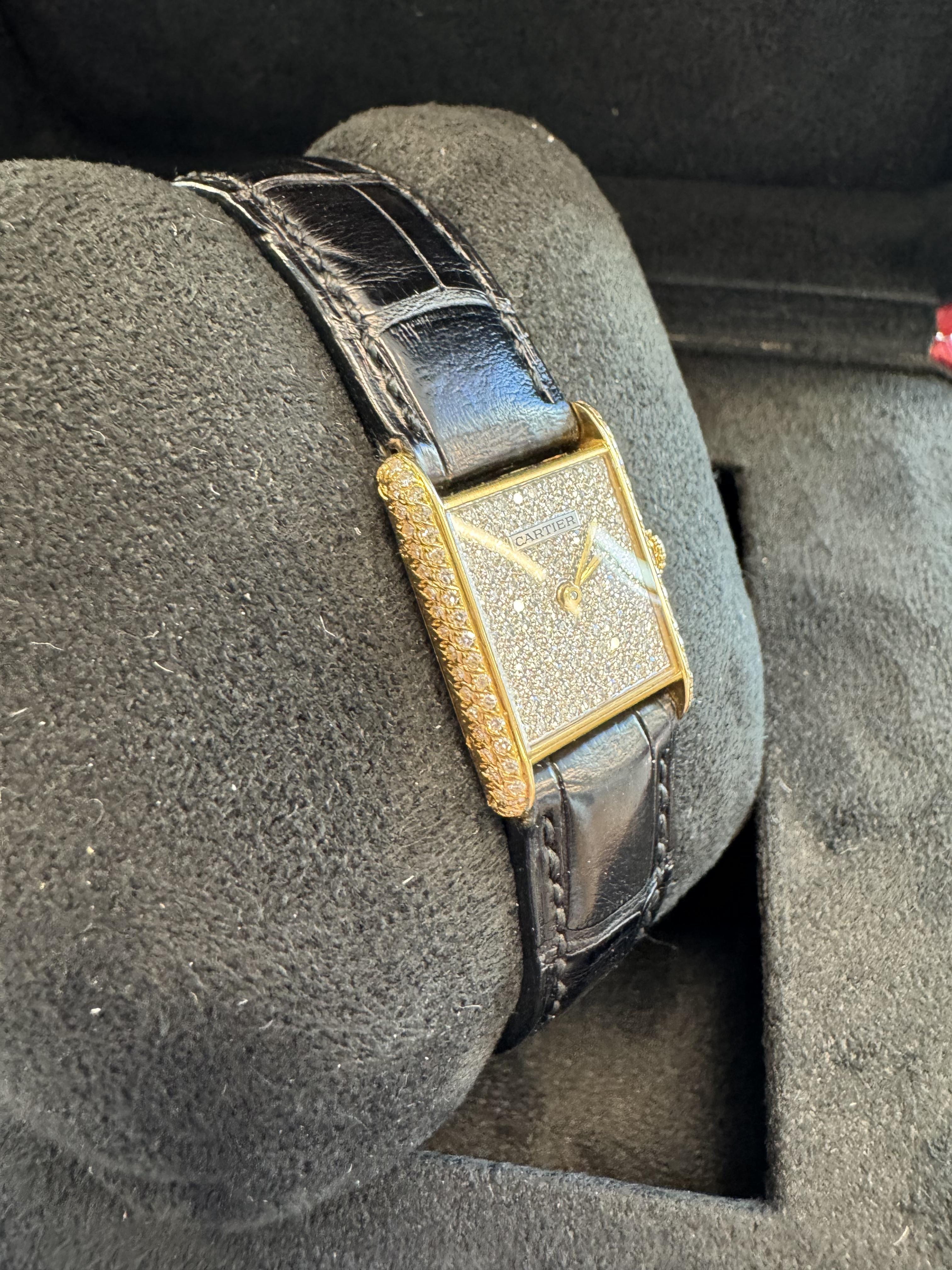 Contemporain Cartier Tank Rare Factory Dial & Case Gold Service Papers en vente