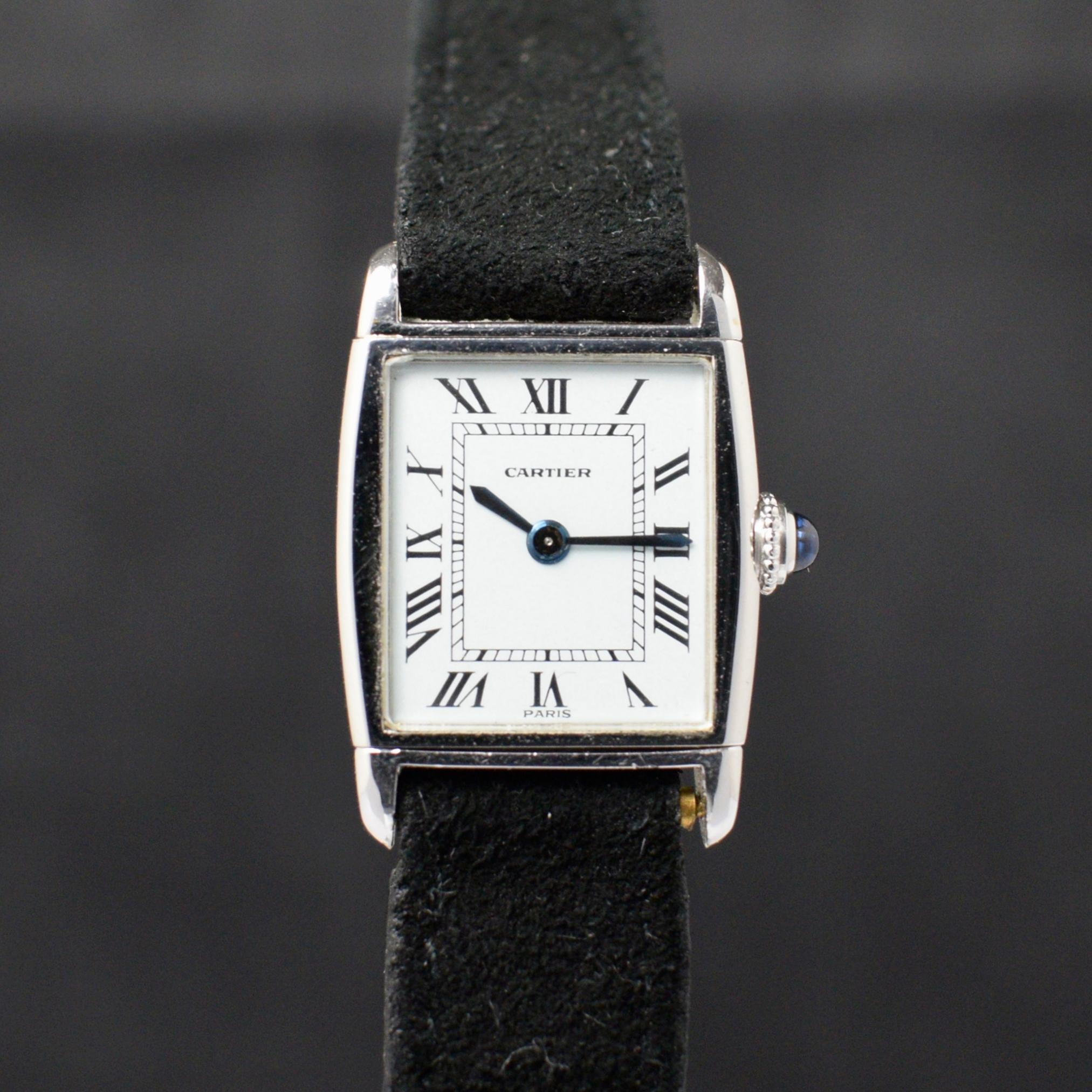 Cartier Tank Reverso Tank 18K White Gold Roman Indexes Paris Dial Watch, 1970s For Sale 1