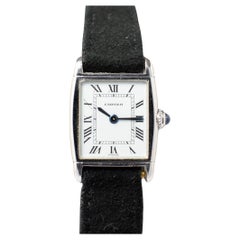 Reloj Cartier Tank Reverso Tank de oro blanco de 18 quilates con índices romanos y esfera París, años 70