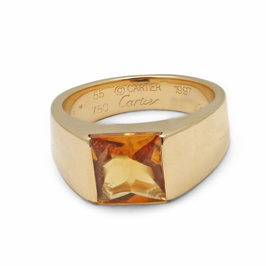 Brilliant Cut Cartier Tank Yellow Gold and Citrine Ring