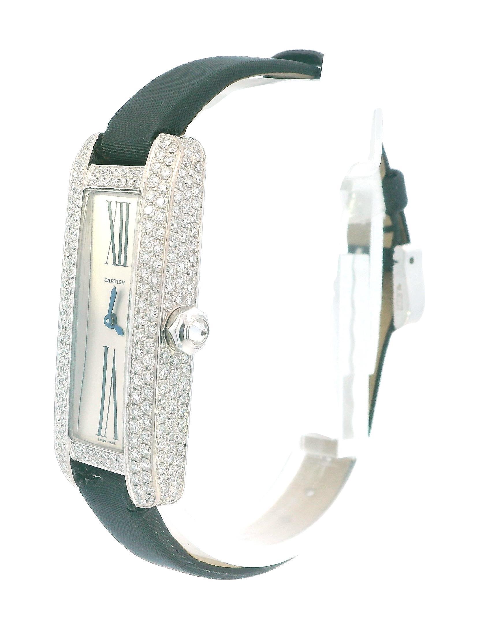 Cartier Tank-S 18K White Gold Pave Case & Buckle Box & Papares In condizioni ottime in vendita a Great Neck Plaza, NY