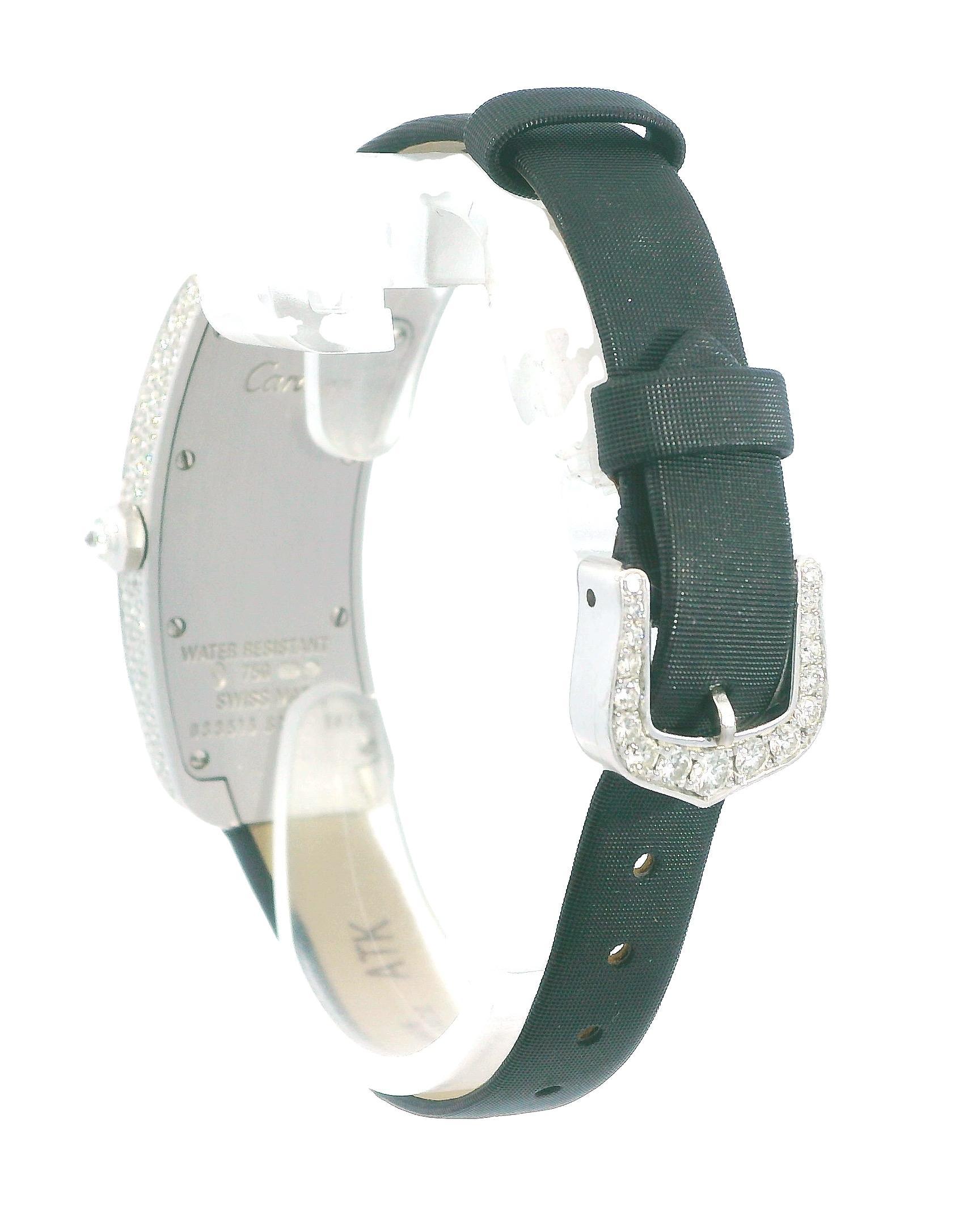 Cartier Tank-S 18K White Gold Pave Case & Buckle Box & Papares in vendita 1