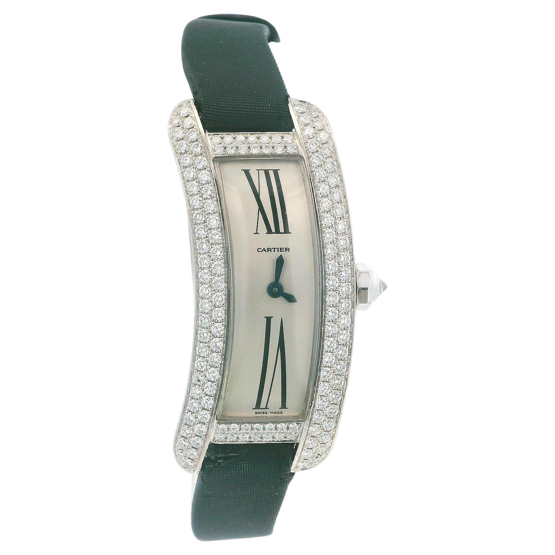 Cartier Tank-S 18K White Gold Pave Case & Buckle Box & Papares