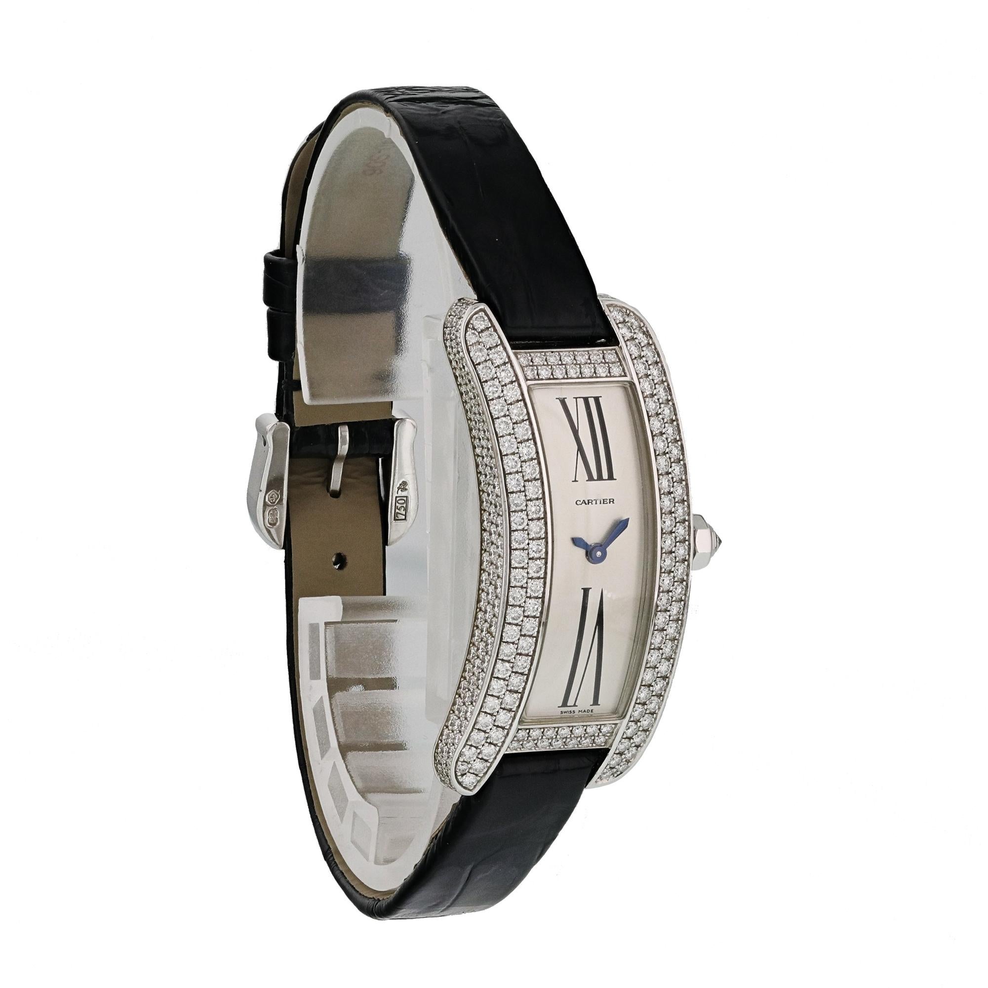 Cartier Tank S Americaine 2625 White Gold Diamond Ladies Watch In Excellent Condition For Sale In New York, NY
