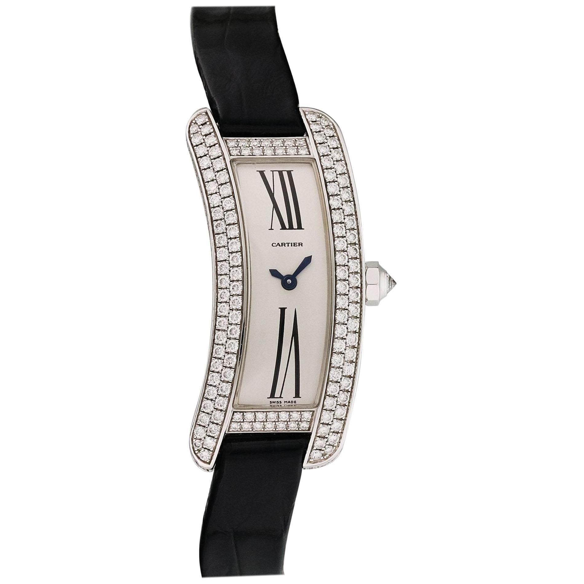 Cartier Tank S Americaine 2625 White Gold Diamond Ladies Watch For Sale