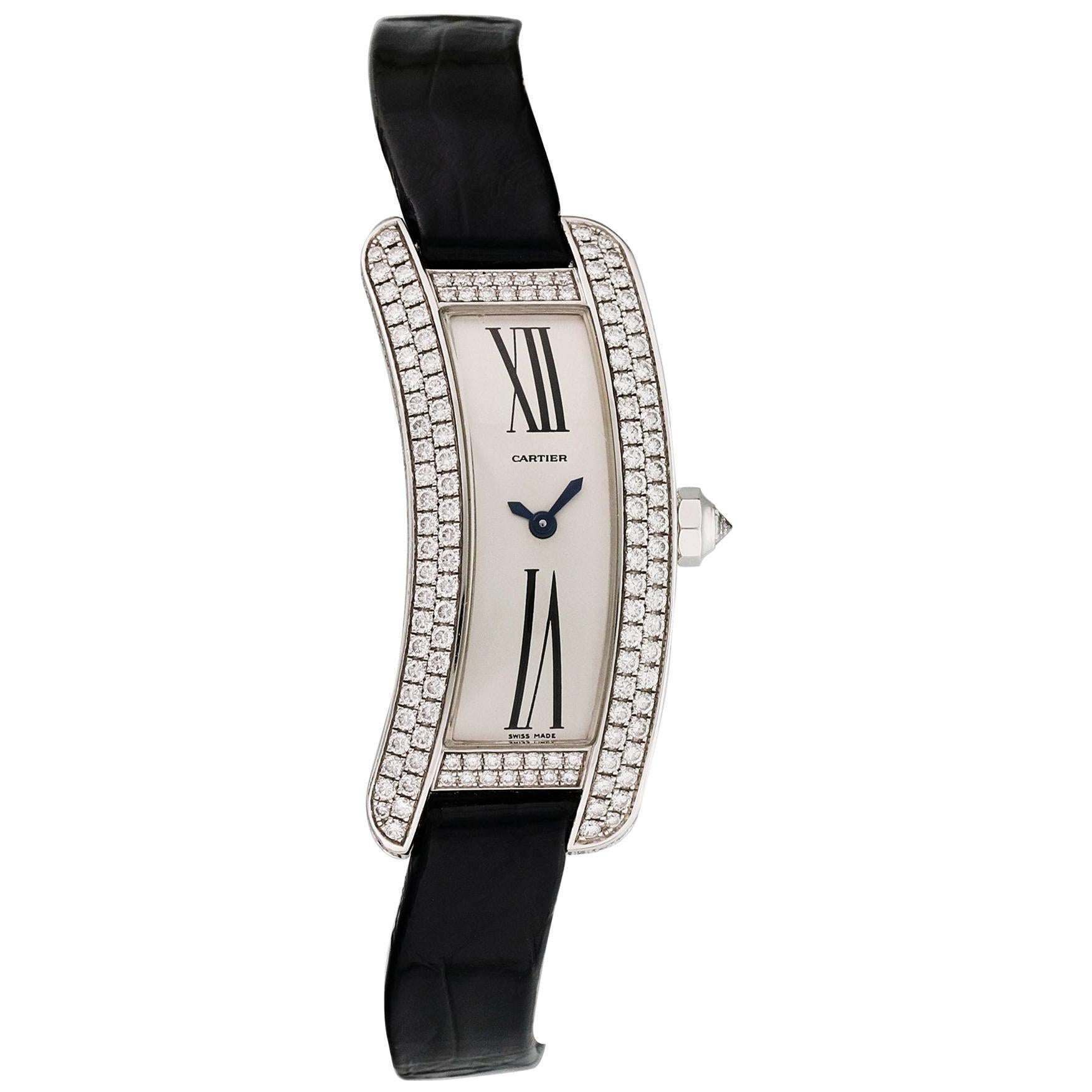 Cartier Tank S Americaine 2625 White Gold Diamond Ladies Watch For Sale