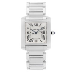 Cartier Tank Silver Roman Guilloche Dial Steel Automatic Unisex Watch W51002Q3