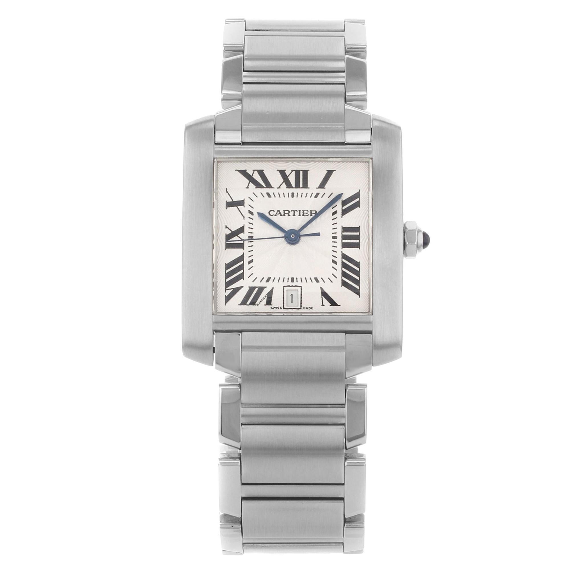 Cartier Tank Silver Roman Guilloche Dial Steel Automatic Unisex Watch W51002Q3