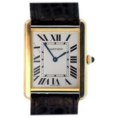 Cartier Tank Solo 18 Karat Gold Quartz Watch Large with Cartier Leather Band