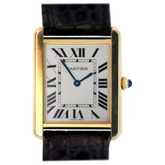 Cartier Tank Solo Montre à quartz en or 18 carats:: grande avec bracelet en cuir Cartier