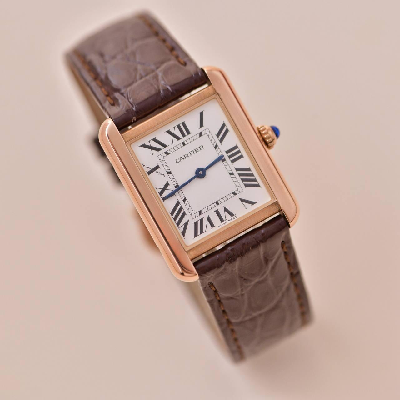 Orologio da polso Cartier Tank Solo in oro rosa 18k e pelle marrone W5200024 3