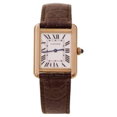 Orologio da polso Cartier Tank Solo in oro rosa 18k e pelle marrone W5200024