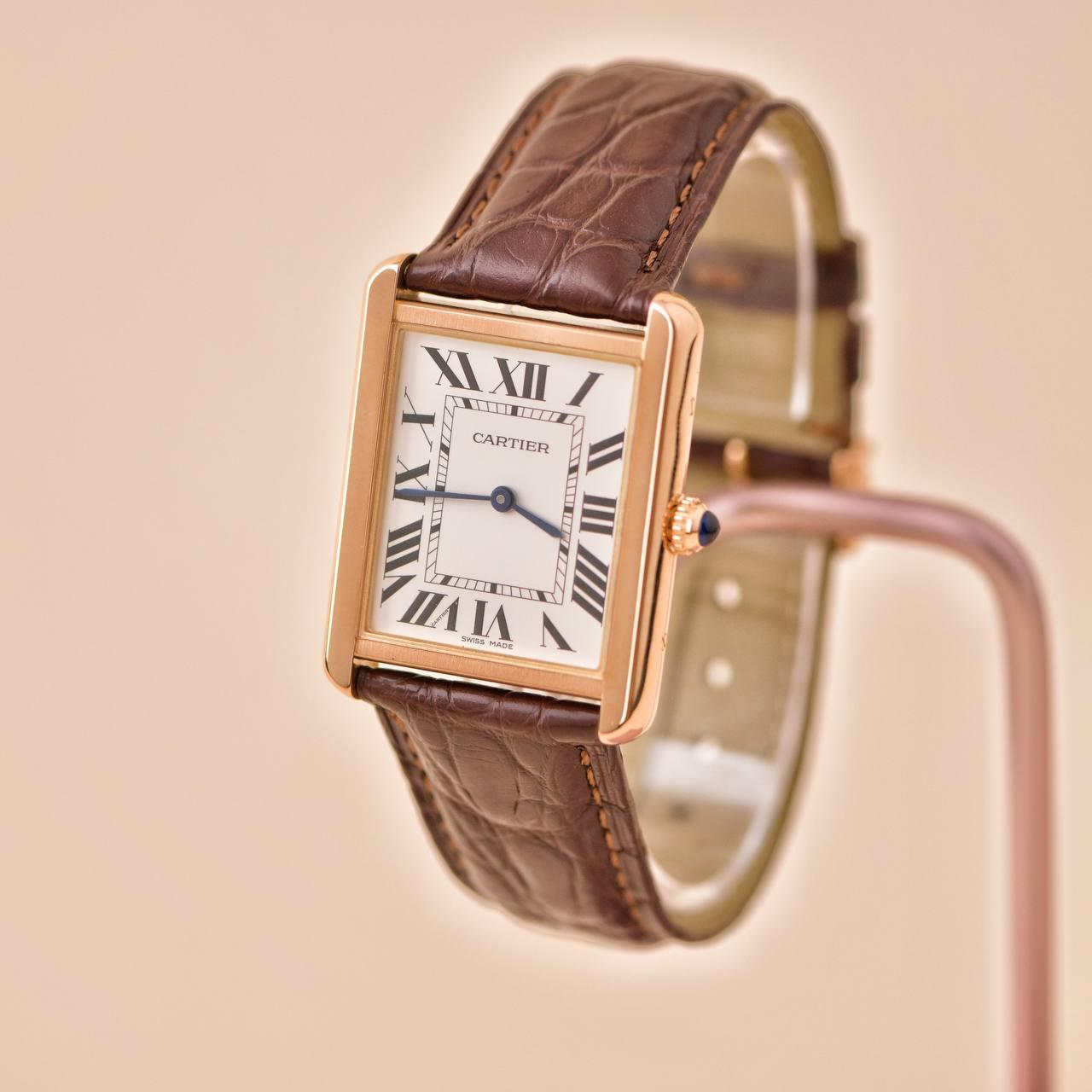 Orologio da polso Cartier Tank Solo in oro rosa 18 carati e pelle marrone W5200025 In condizioni ottime a Banbury, GB