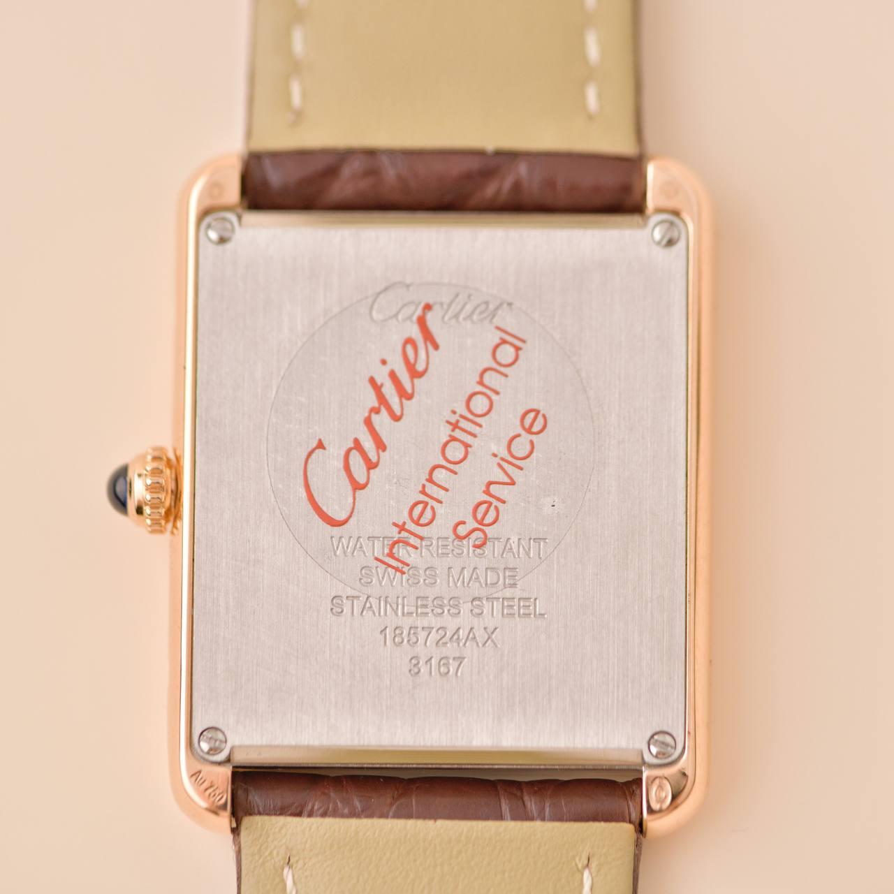 Orologio da polso Cartier Tank Solo in oro rosa 18 carati e pelle marrone W5200025 2