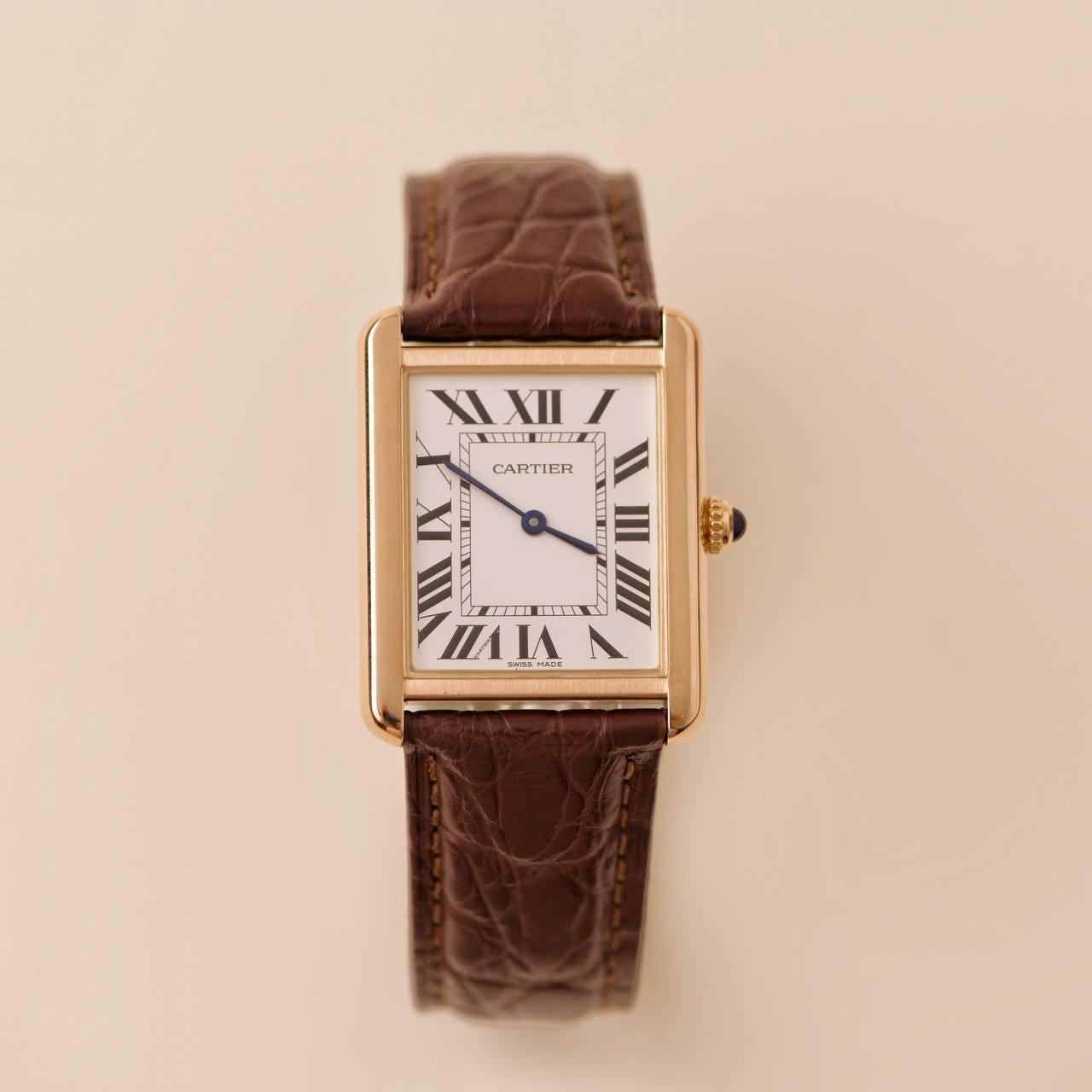 Orologio da polso Cartier Tank Solo in oro rosa 18 carati e pelle marrone W5200025 4