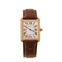 Orologio da polso Cartier Tank Solo in oro rosa 18 carati e pelle marrone W5200025