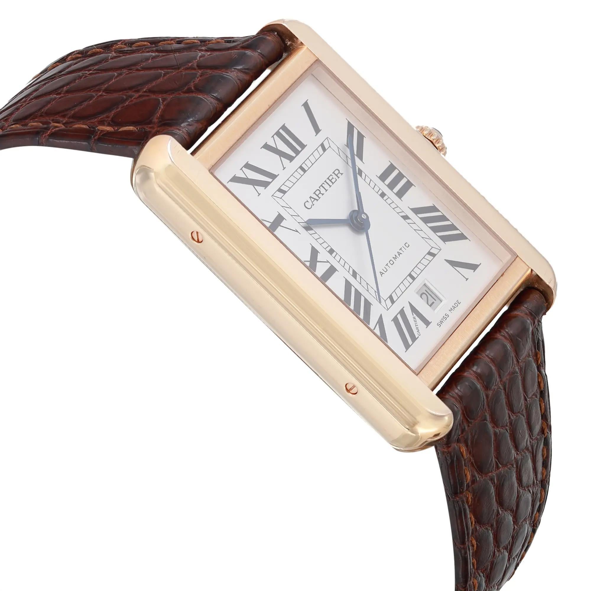 Cartier Tank Solo 18k Rose Gold Steel Silver Dial Mens Watch W5200026 Ref 3514 In Good Condition In New York, NY