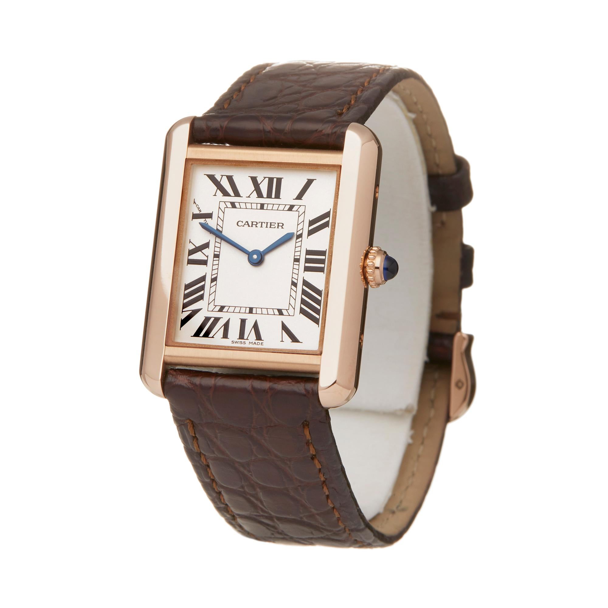 Reference: W6006
Manufacturer: Cartier
Model: : Tank Solo
Model Number: W5200024 or 3168
Age: Circa 2010's
Gender: Women's
Box and Papers: Box Only
Dial: Silver Roman
Glass: Sapphire Crystal
Movement: Quartz
Water Resistance: To Manufacturers