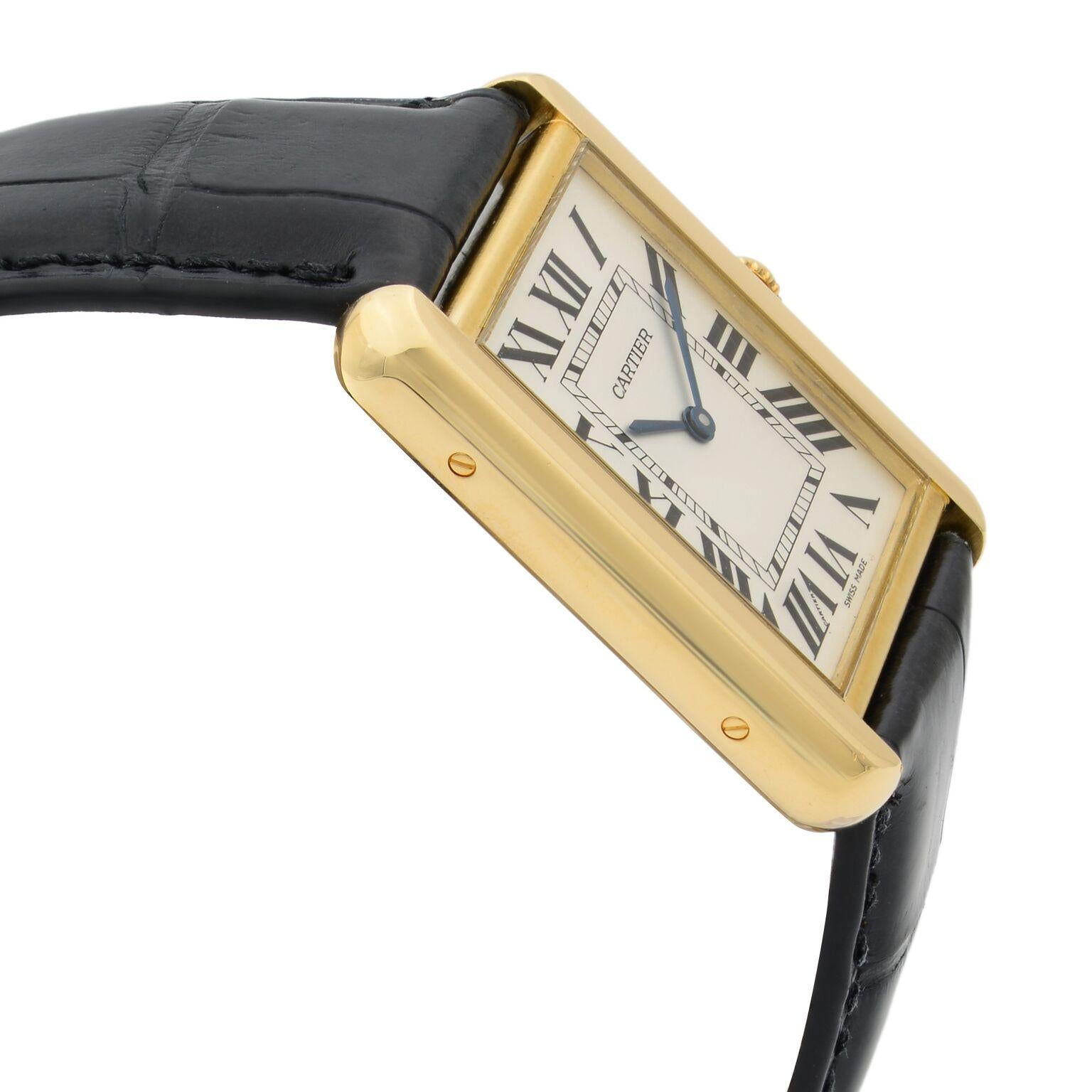 Cartier Tank Solo 18 Karat Yellow Gold Silver Dial Quartz Ladies Watch W5200004 In Excellent Condition In New York, NY