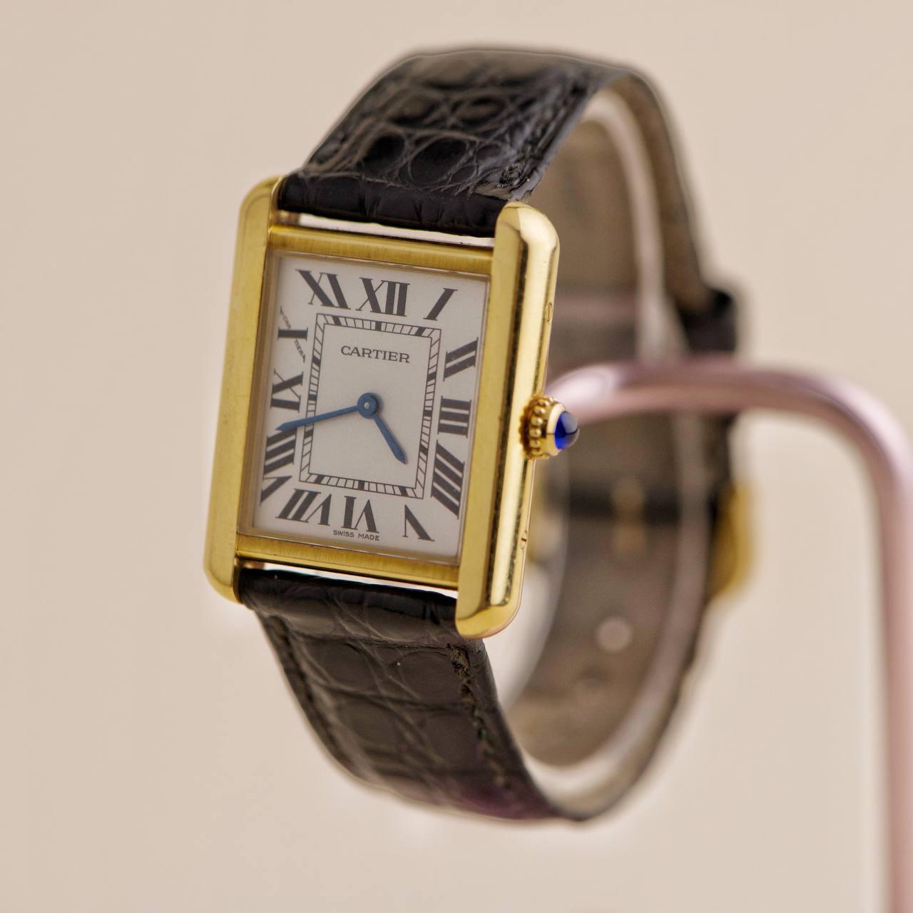 Cabochon Cartier Tank Solo 18k Yellow Gold Watch W1018755 For Sale