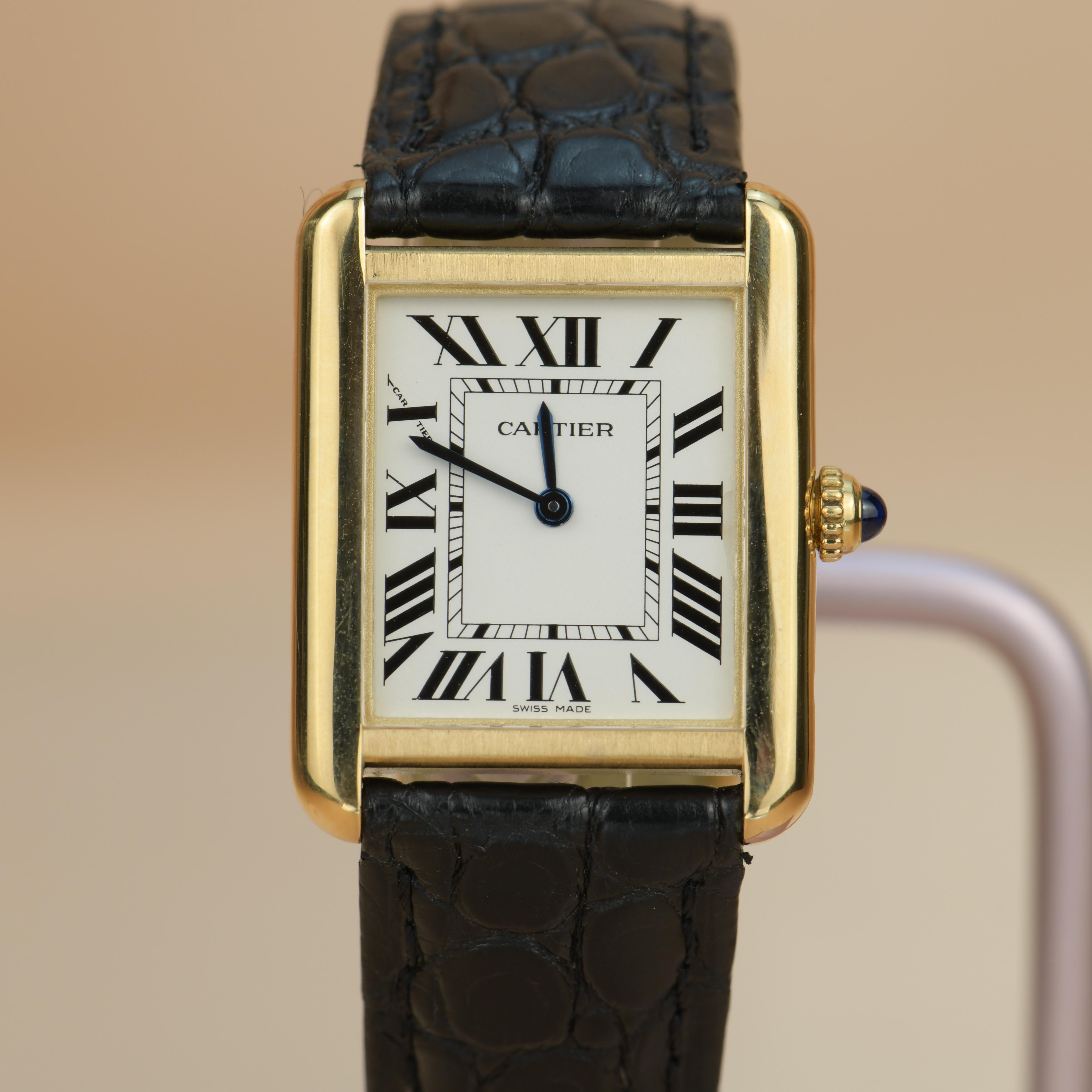 Cartier Tank Solo 18K Yellow Gold Watch W5200002 In Excellent Condition In Banbury, GB