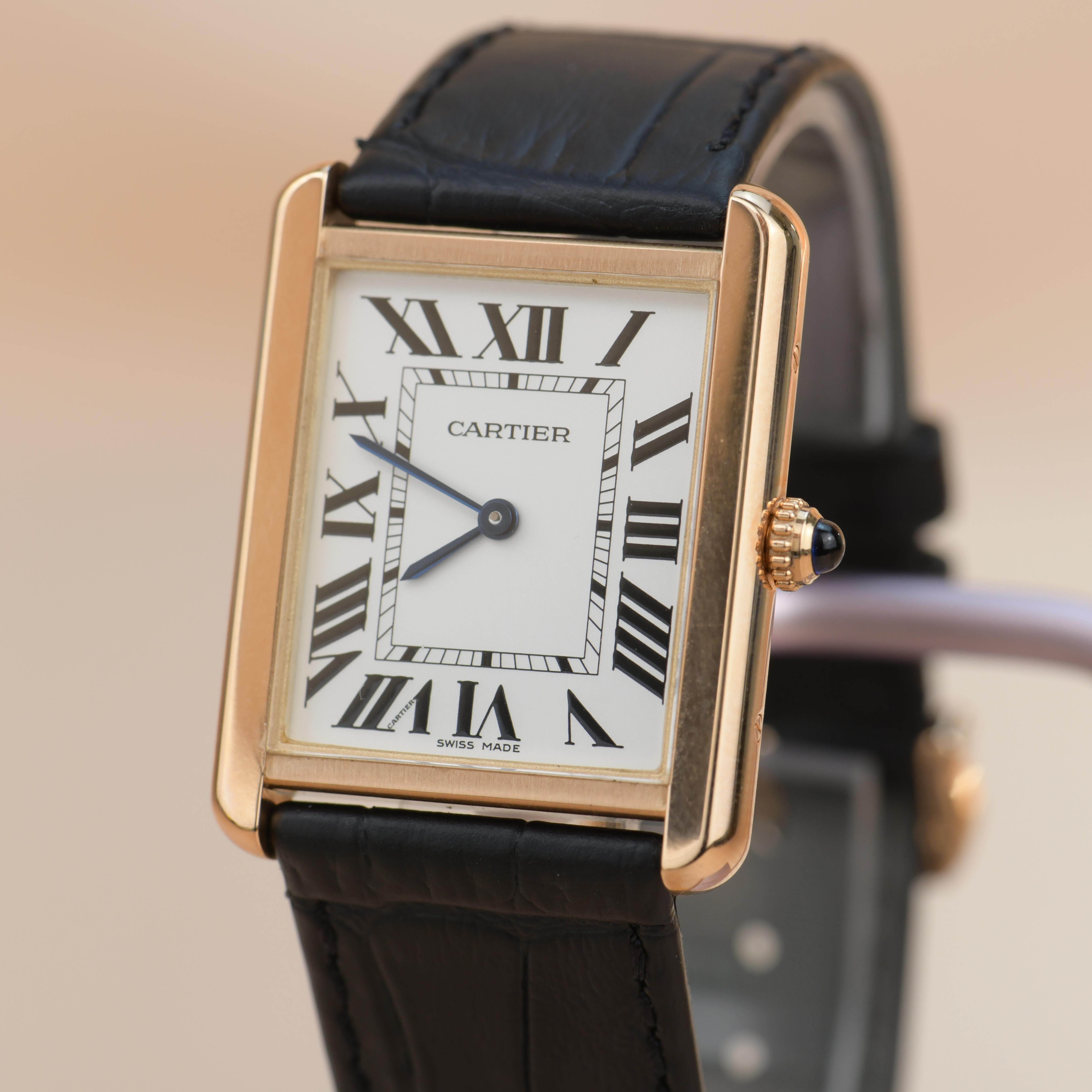 Cartier Tank Solo 18k Yellow Gold Watch W5200025 In Excellent Condition In Banbury, GB
