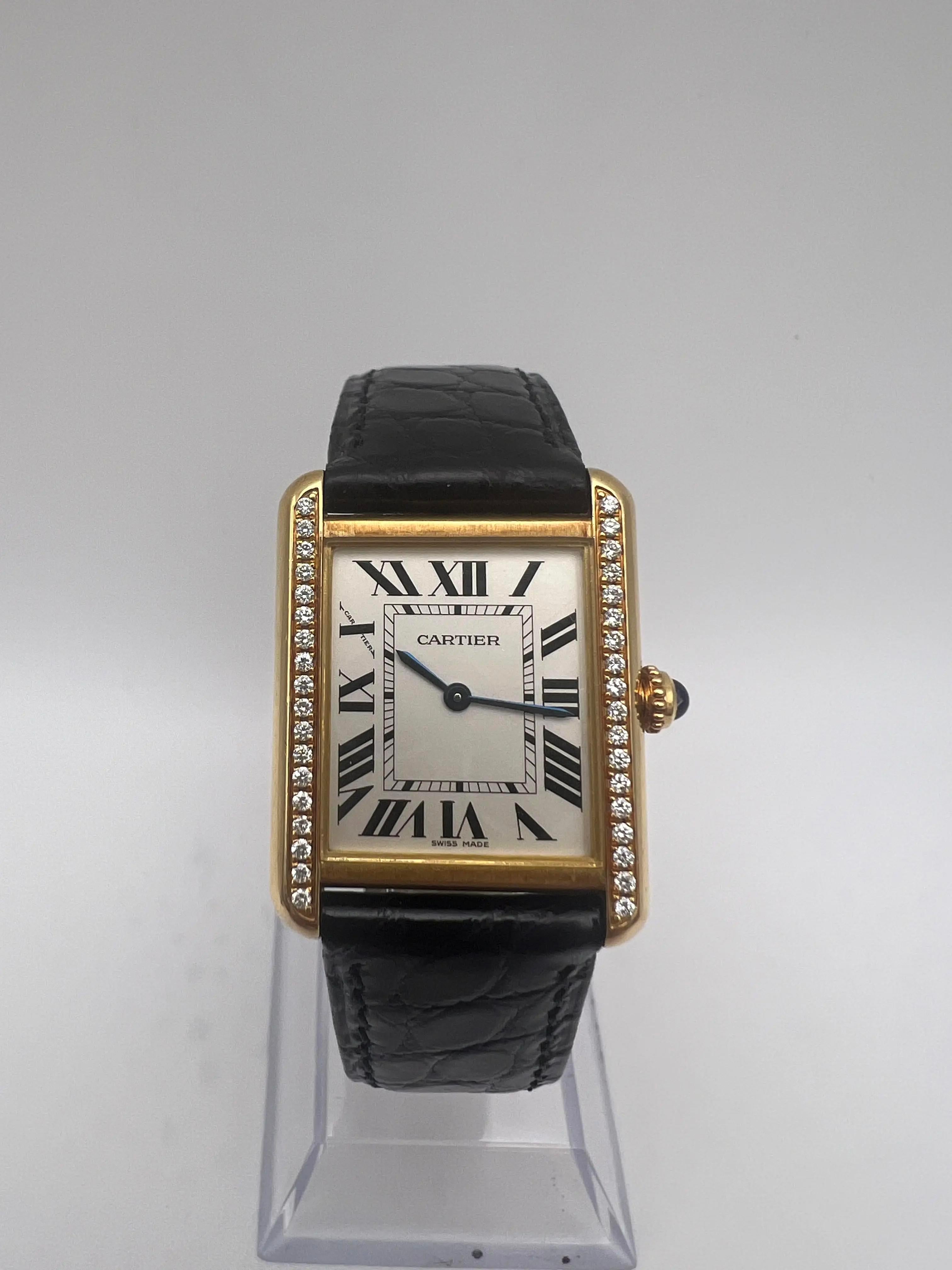 Cartier Tank Solo 18K Yellow Gold Women's Watch W1018755 Custom Diamond Bezel For Sale 1