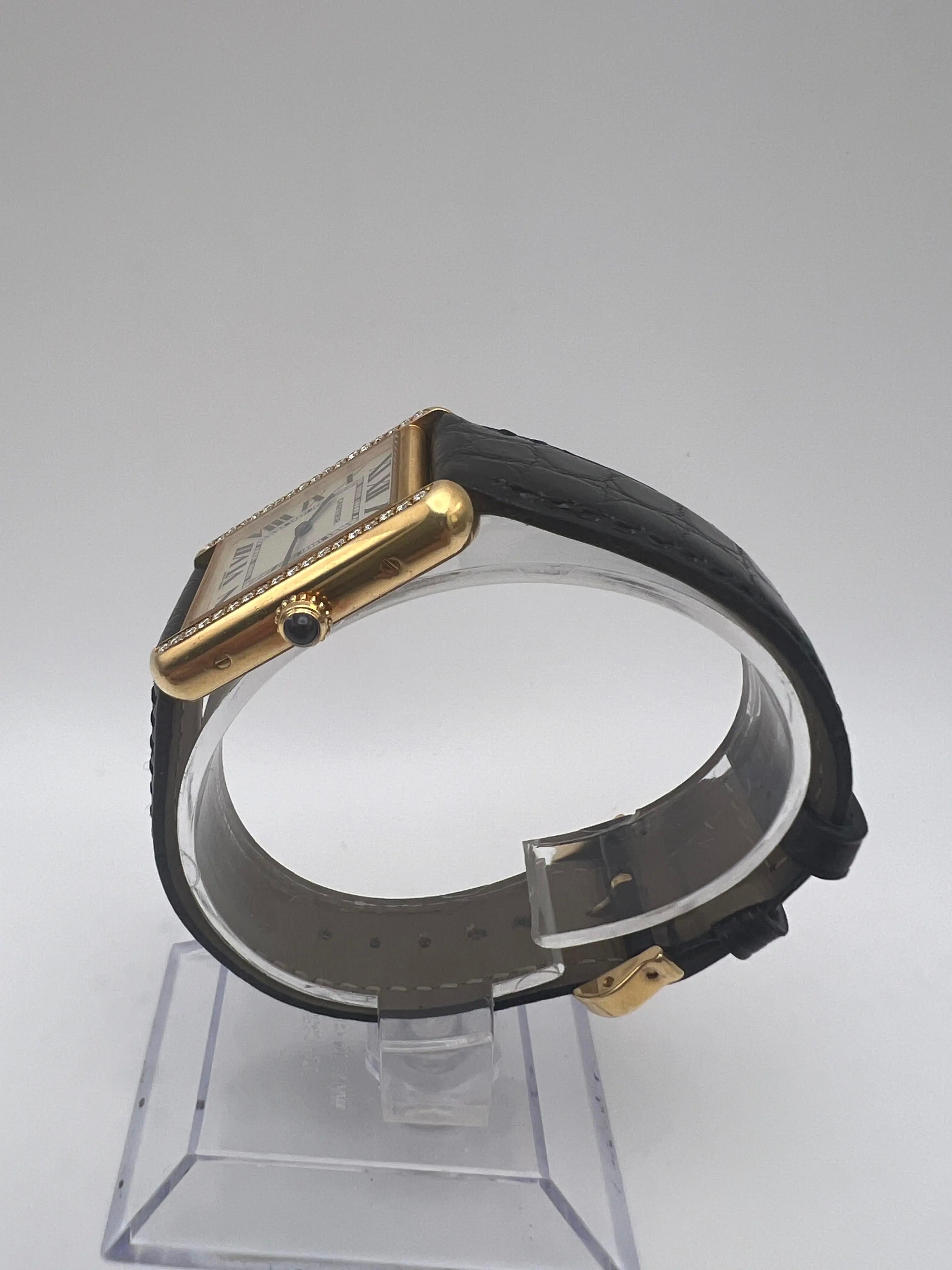 Cartier Tank Solo 18K Yellow Gold Women's Watch W1018755 Custom Diamond Bezel For Sale 4