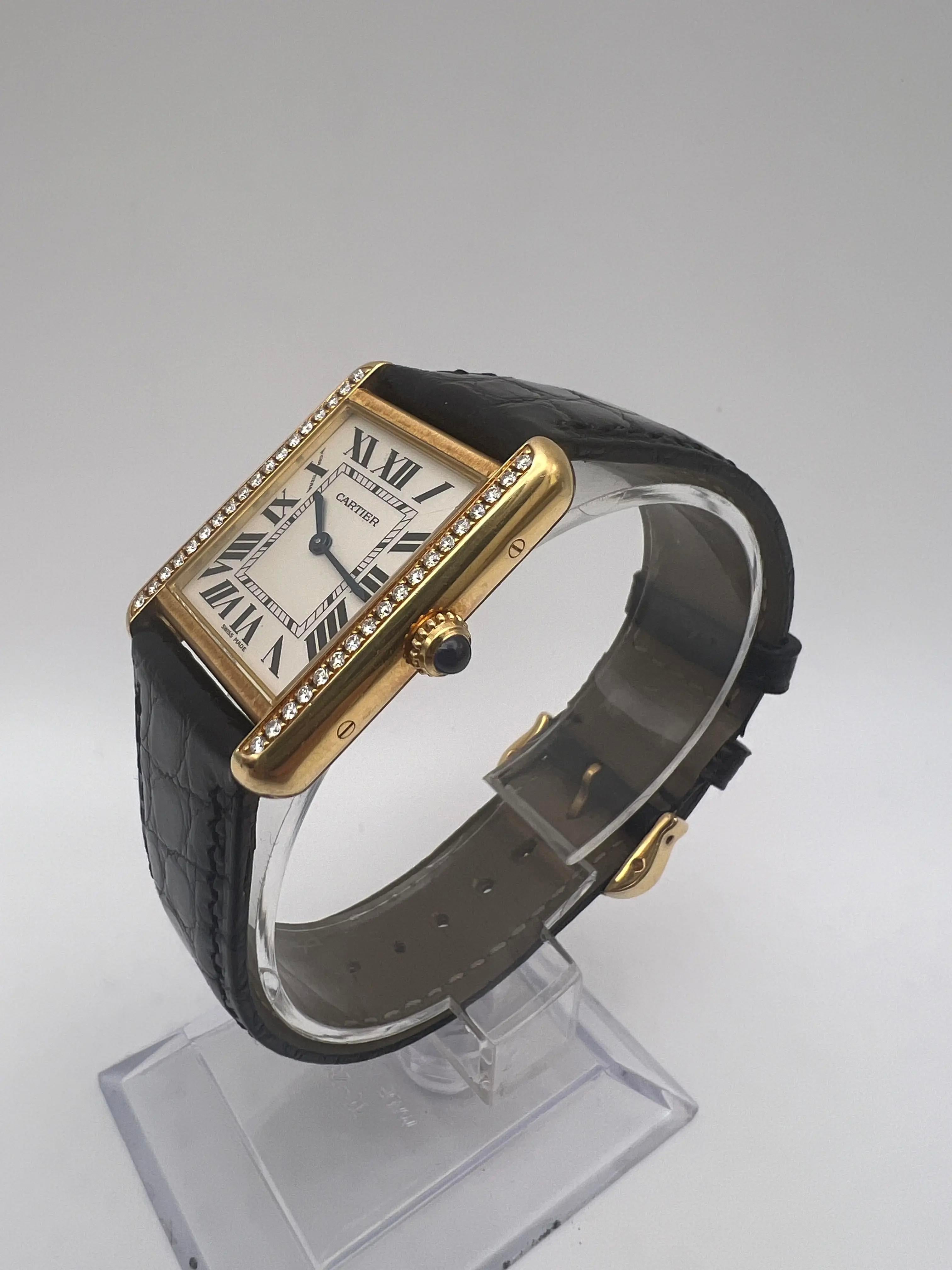 Cartier Tank Solo 18K Yellow Gold Women's Watch W1018755 Custom Diamond Bezel For Sale 5