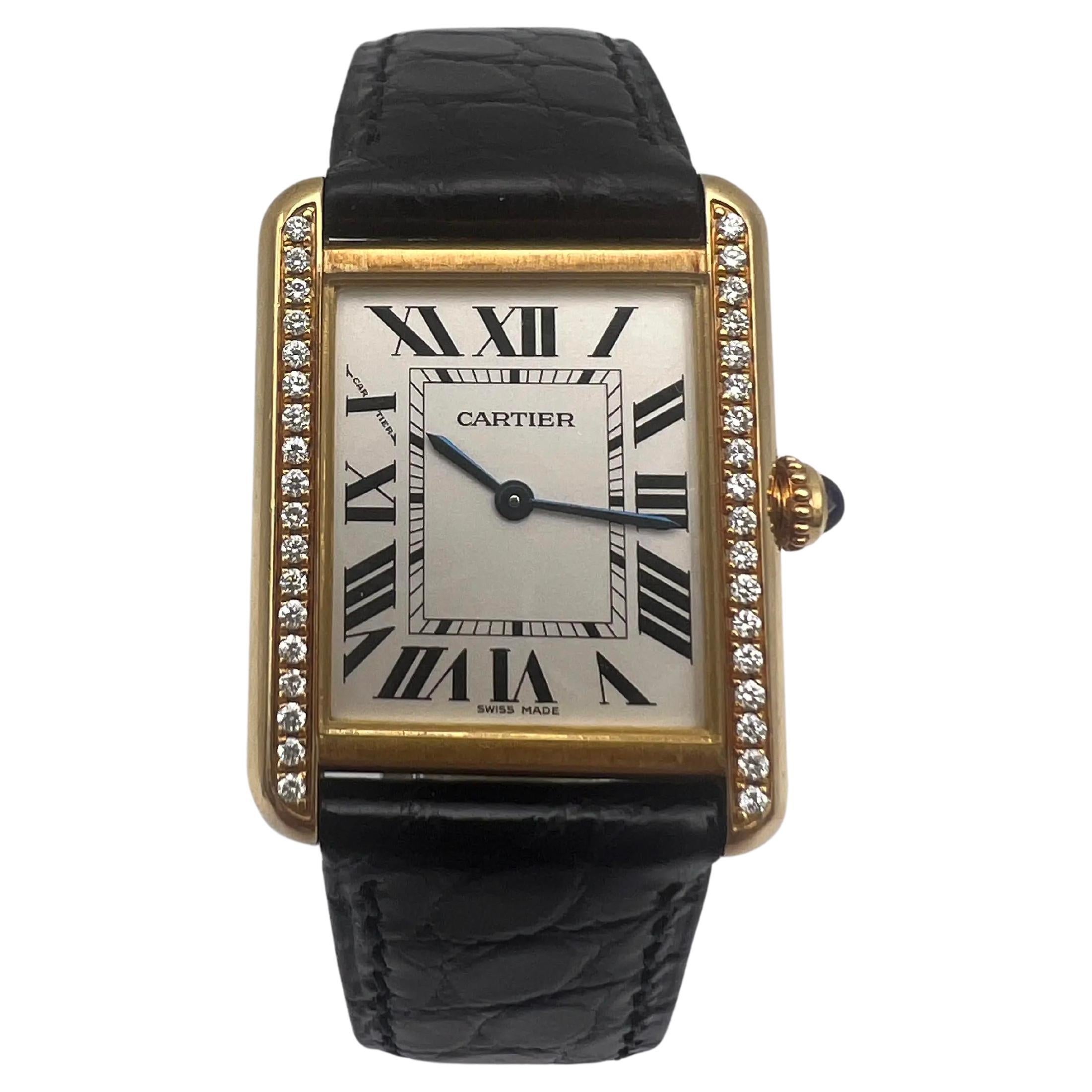 Cartier Tank Solo Orologio da donna in oro giallo 18 carati W1018755 Lunetta personalizzata con diamanti