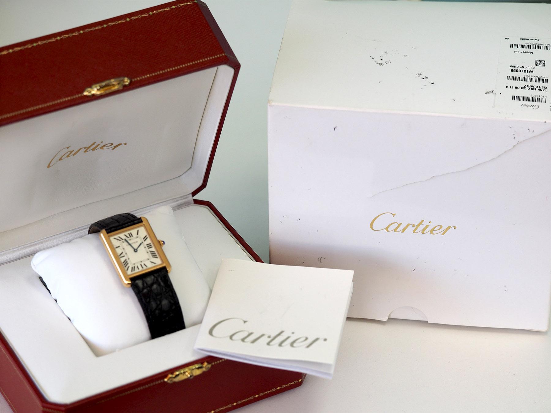 Cartier Tank Solo 18 Karat Gold Quartz Watch Large with Cartier Leather Band 1