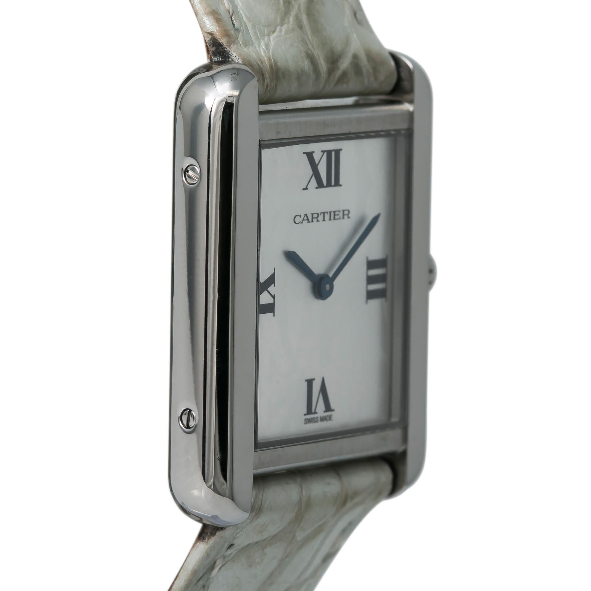 Modern Cartier Tank Solo 2716 Women's Quartz Watch Stainless Steel Silver Dial For Sale