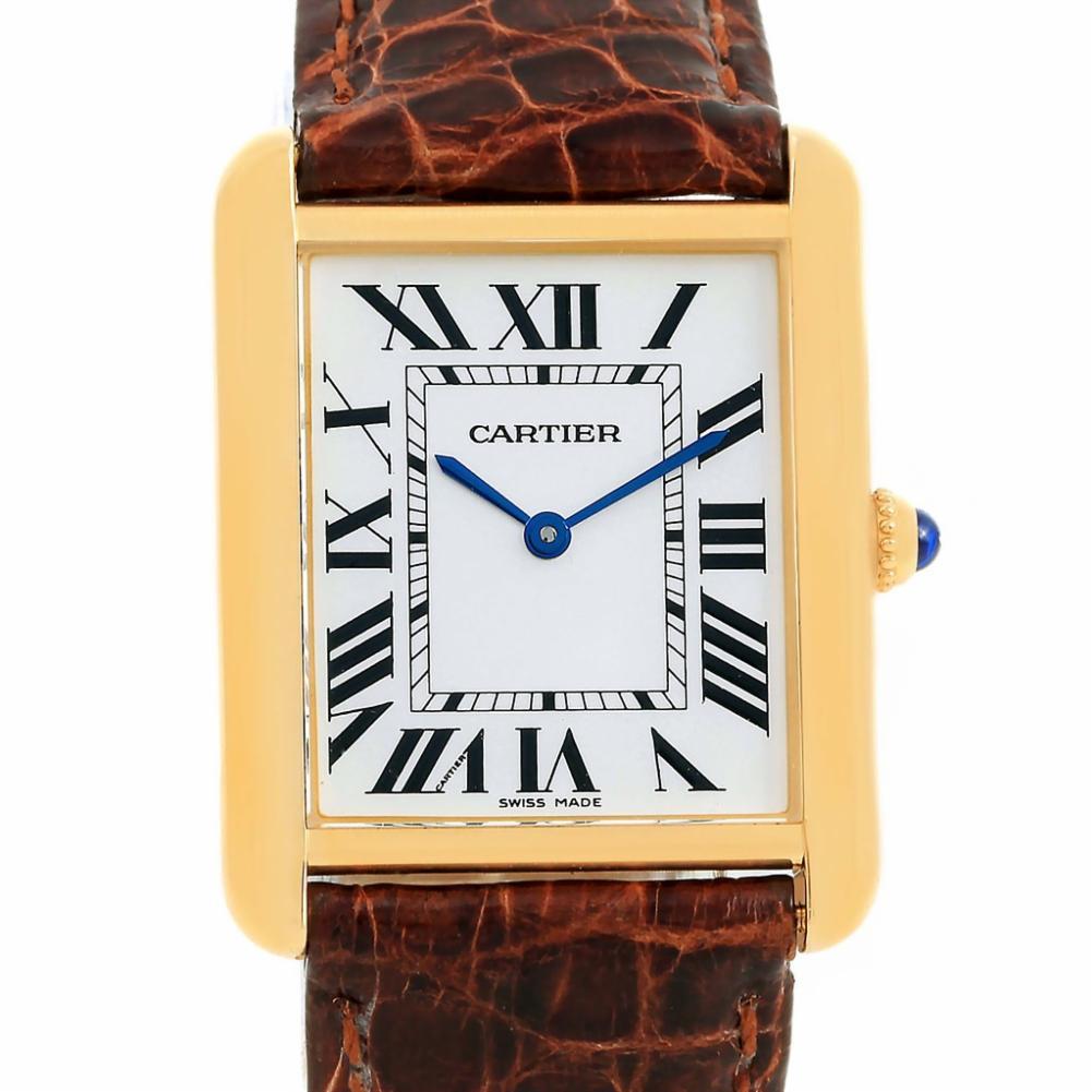 Contemporary Cartier Tank Solo 2742 W1018855 Men's Quartz Watch Silver Dial 18 Karat Gold