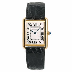 Cartier Tank Solo 2742 W1018855 Men's Quartz Watch Silver Dial 18 Karat Gold