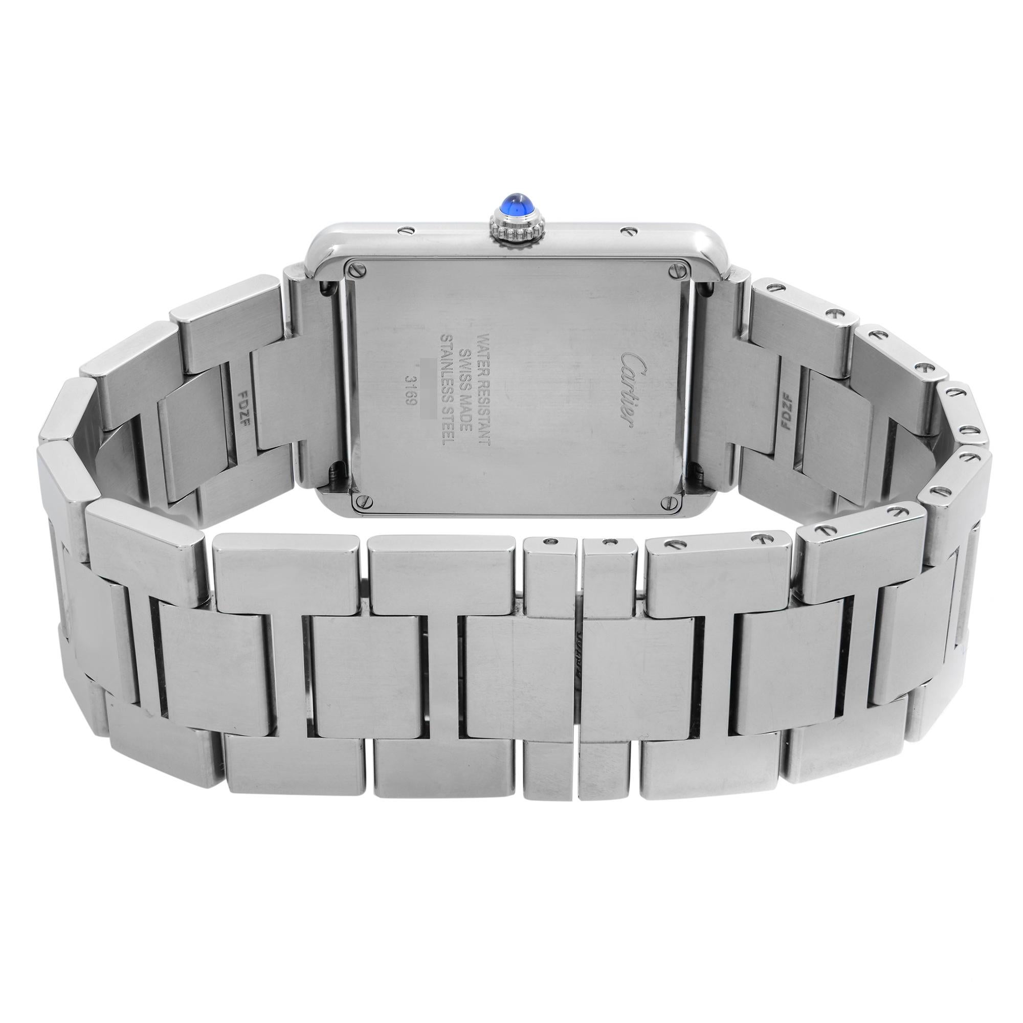 Cartier Tank Solo Stainless Steel Silver Dial Unisex Quartz Watch W5200014 In Excellent Condition In New York, NY